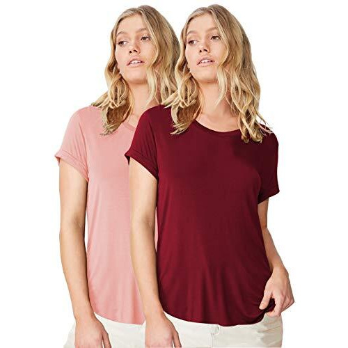 Fabricorn Stylish Combo of Plain Burgundy and Dusty Rose Color Up and Down Cotton Tshirt for Women (Dusty Rose and Burgundy, 3X-Large)