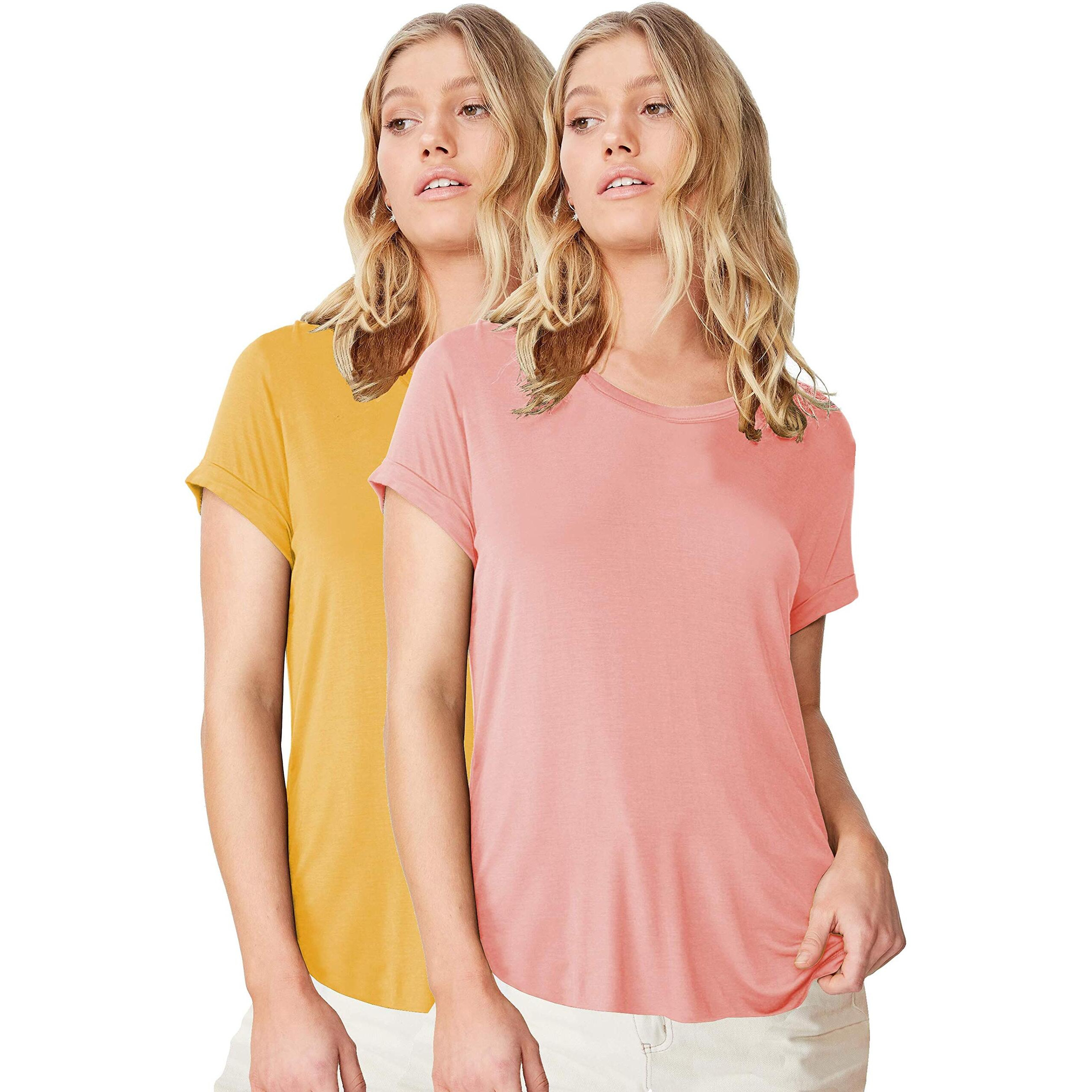 Fabricorn Women's T-Shirts (CMB01_DustyRose_YLW_UpDown_M_Dusty Rose & Mustard Yellow_Medium)