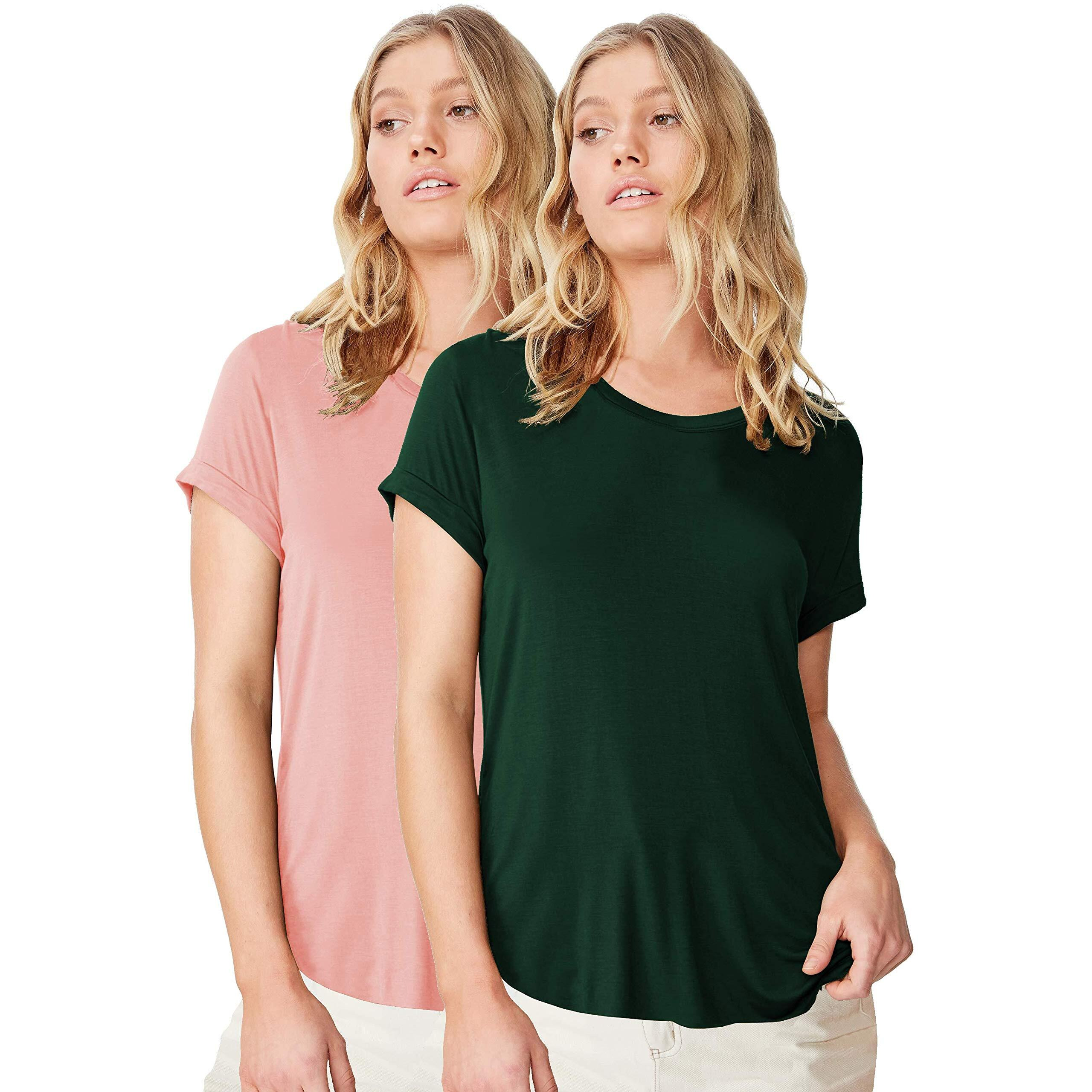Fabricorn Women's T-Shirts (CMB01_Grn_DustyRose_UpDown_S_Bottle Green & Dusty Rose_Small)