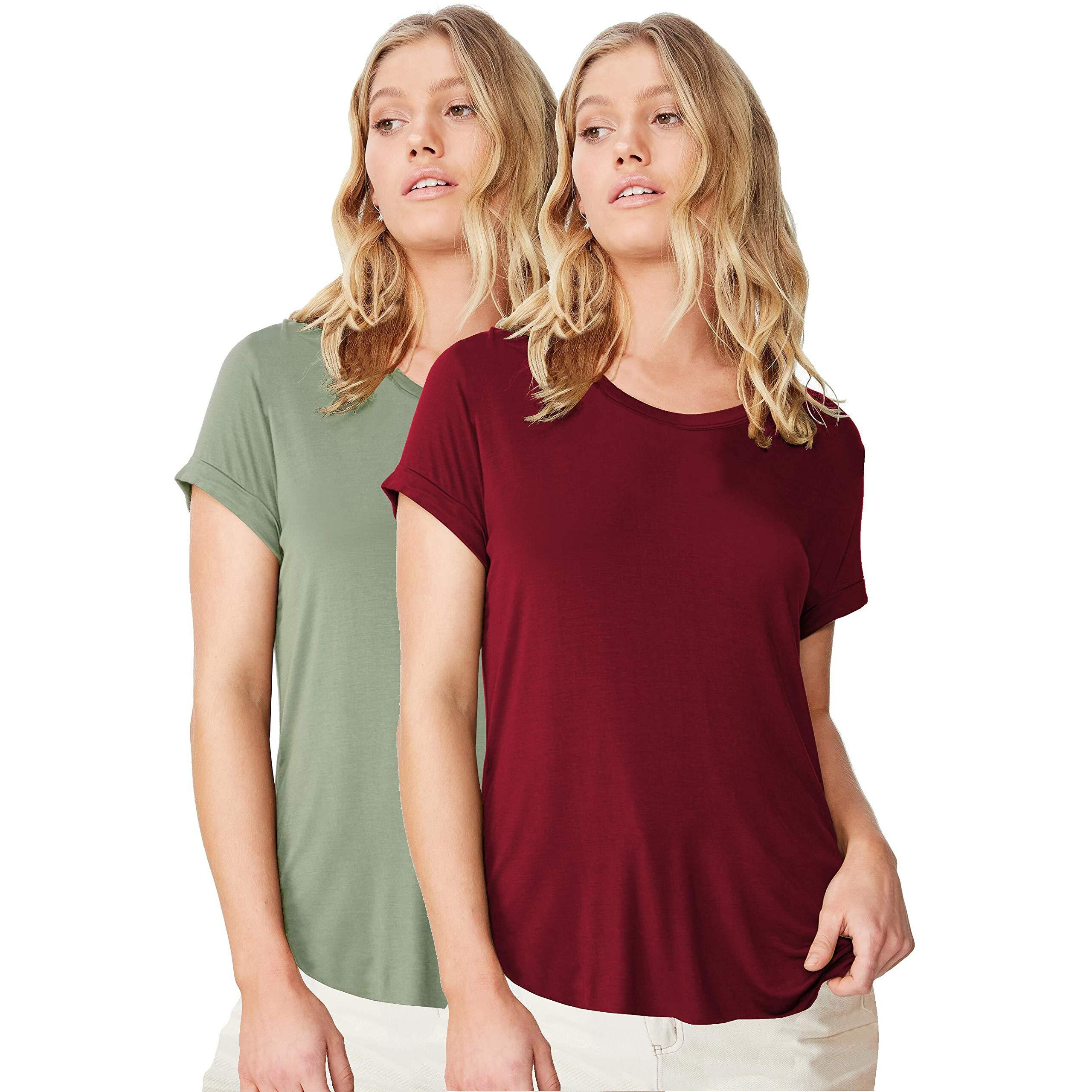 Fabricorn Women's T-Shirts (CMB01_MRN_SageGrn_UpDown_3XL_3XL_Maroon & Sage Green_XXX-Large)