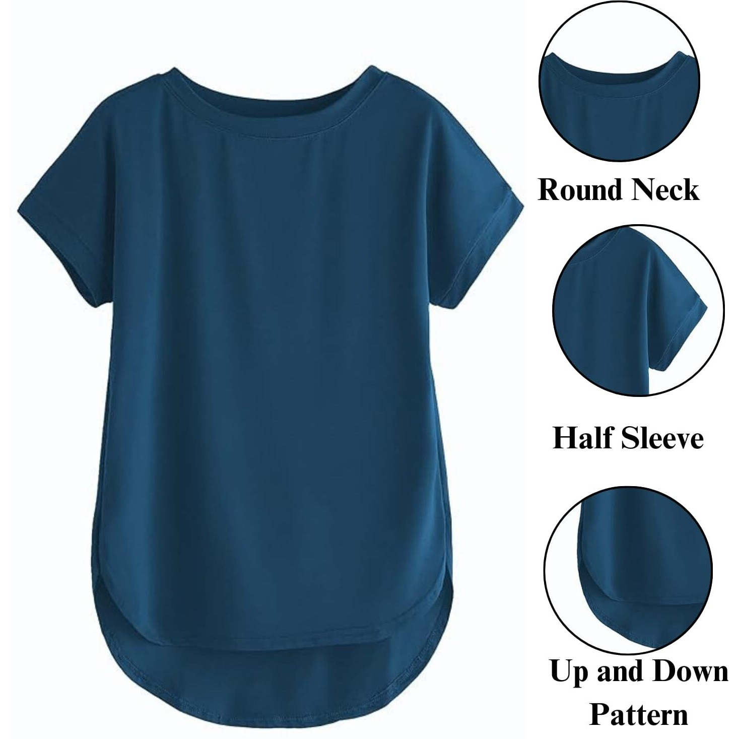Fabricorn Women's Plain Round Neck Up Down Tshirt (Airforce Blue 3X-Large)