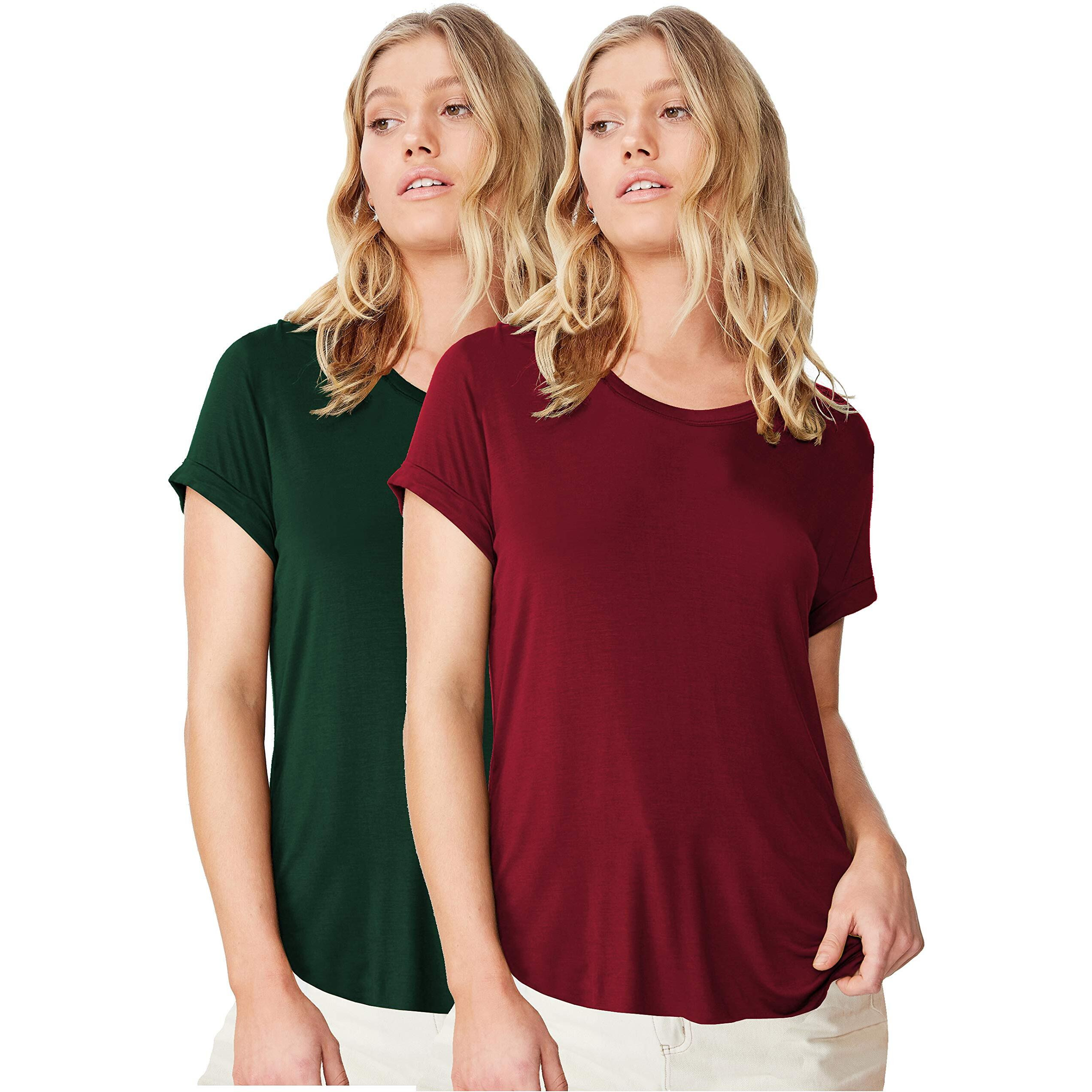 Fabricorn Stylish Combo of Plain Burgundy and B. Green Color Up and Down Cotton Tshirt for Women (B. Green and Burgundy, Large)