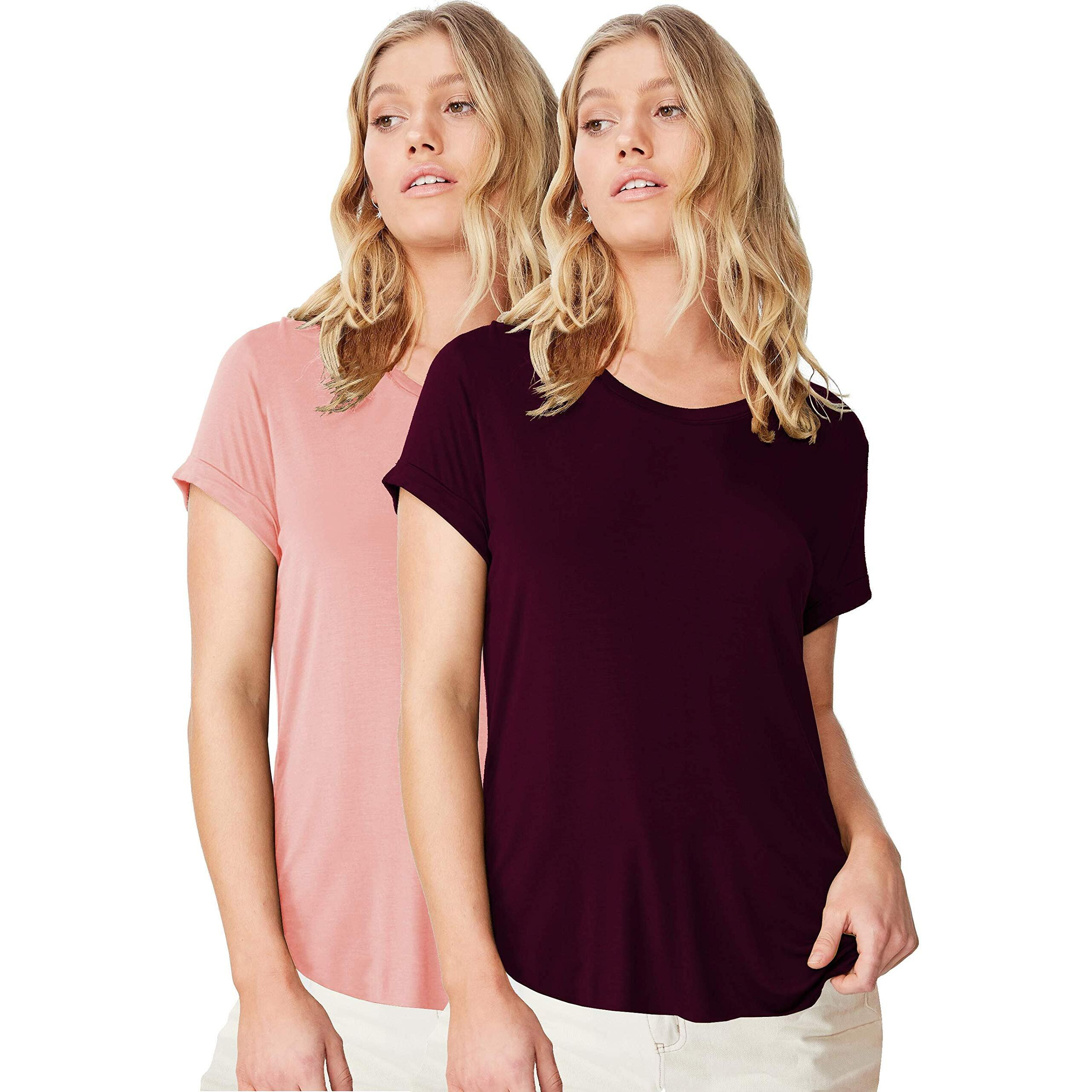 Fabricorn Women's T-Shirts (CMB01_Wine_DustyRose_UpDown_M_Wine Dusty Rose_Medium)