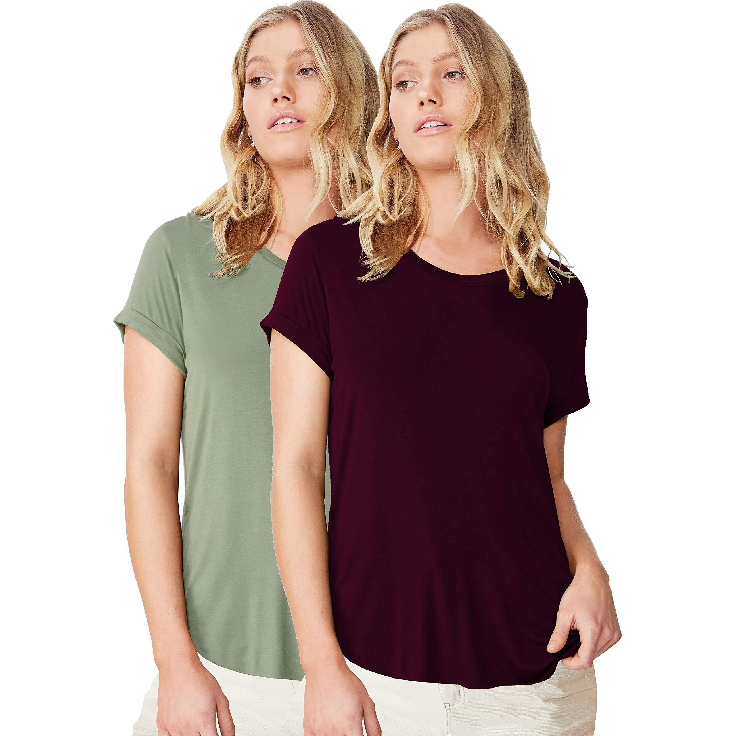 Fabricorn Women's T-Shirts (CMB01_Wine_SageGrn_UpDown_S_Wine & Sage Green_Small)
