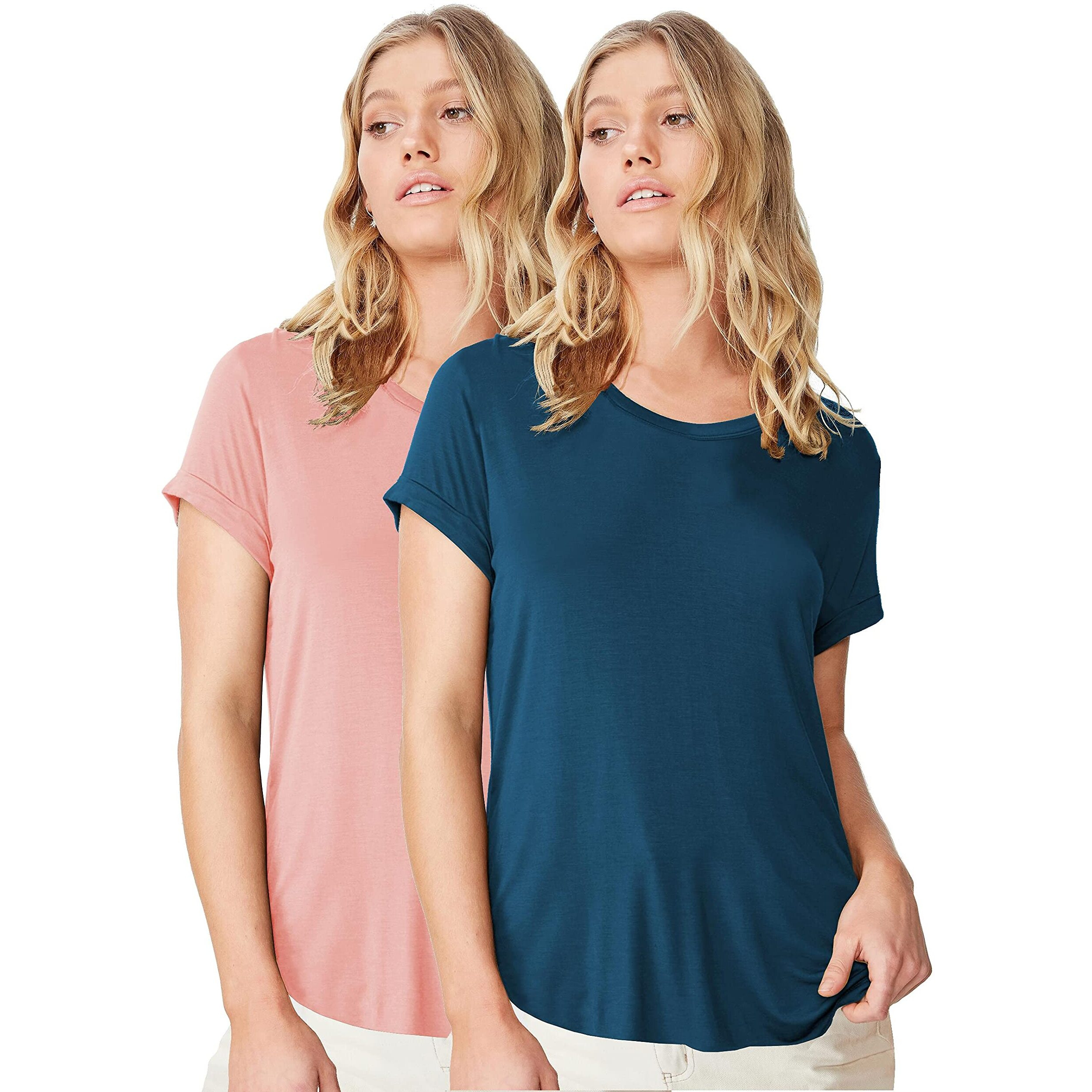 Fabricorn Stylish Combo of Plain Airforce Blue and Dusty Rose Color Up and Down Cotton Tshirt for Women (Dusty Rose and Airforce Blue, 3X-Large)