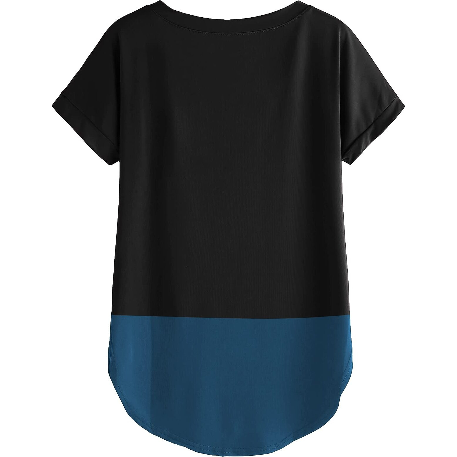 Fabricorn Plain Upper Black and Lower Airforce Blue Round Neck Up and Down Cotton Tshirt for Women (Black & Airforce Blue, Small)