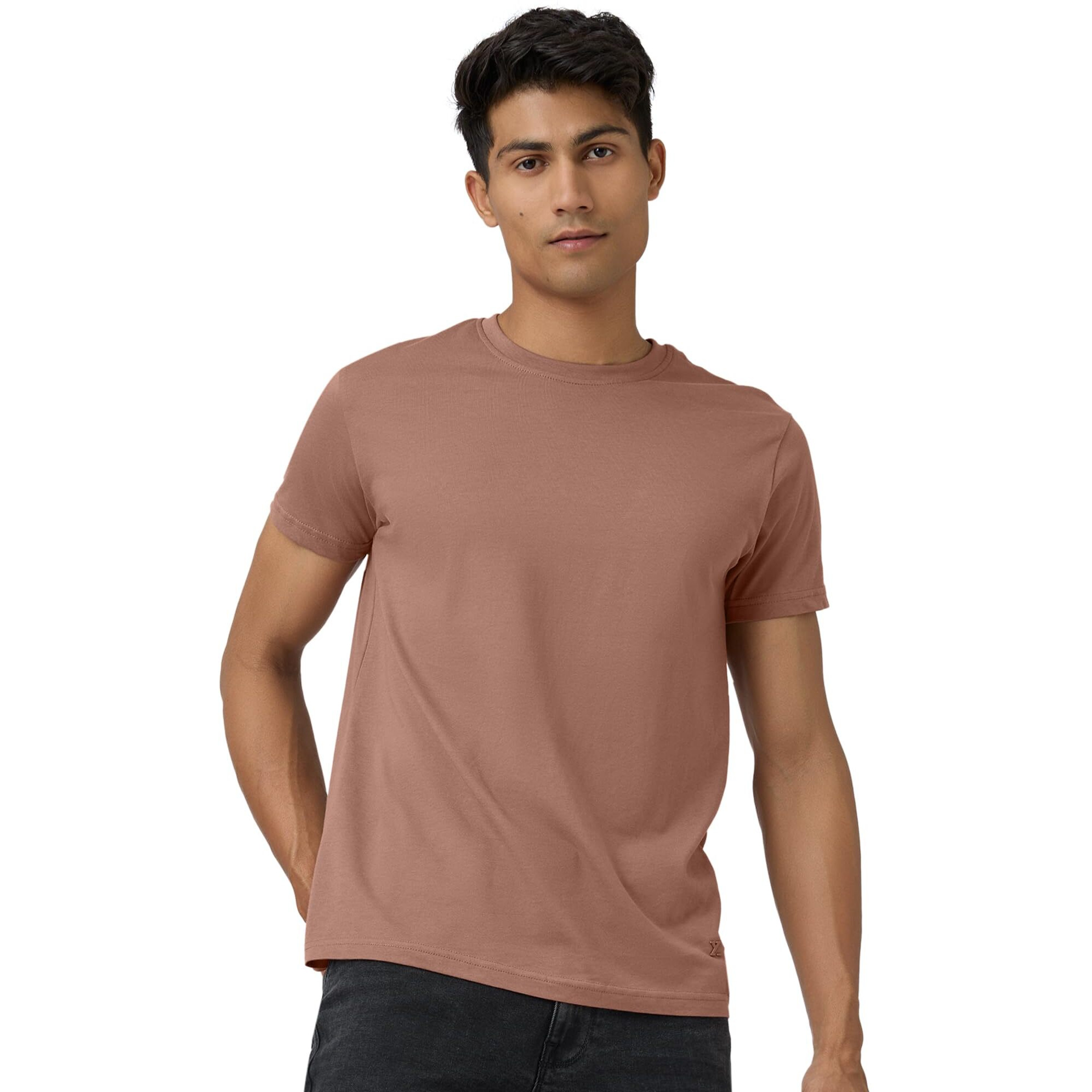 XYXX Men's Solid Regular Fit T-Shirt (Xy_Cr15_Tshirt_1_Soil, Brown