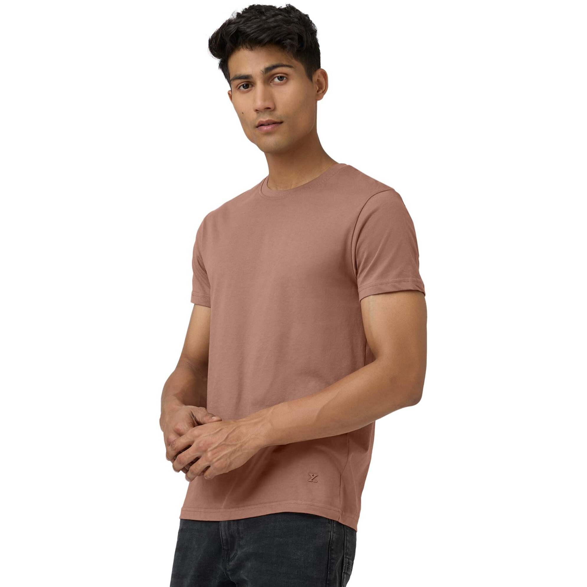 XYXX Men's Solid Regular Fit T-Shirt (Xy_Cr15_Tshirt_1_Soil, Brown