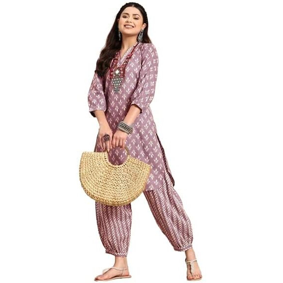 LookMark Women's Trendy Printed Cotton Blend Straight Kurta and Afghani Pant Set Perfect For Casual and Office Wear (AZ-LM-OG-KS2070 PEACH-XXL)