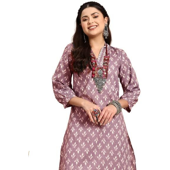 LookMark Women's Trendy Printed Cotton Blend Straight Kurta and Afghani Pant Set Perfect For Casual and Office Wear (AZ-LM-OG-KS2070 PEACH-XXL)