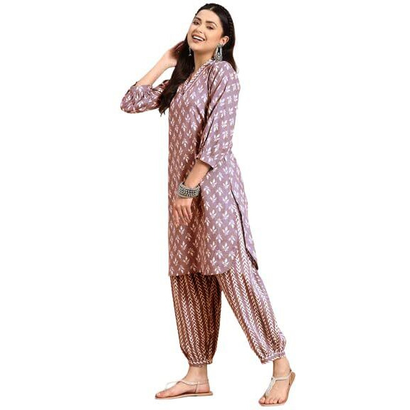 LookMark Women's Trendy Printed Cotton Blend Straight Kurta and Afghani Pant Set Perfect For Casual and Office Wear (AZ-LM-OG-KS2070 PEACH-XXL)