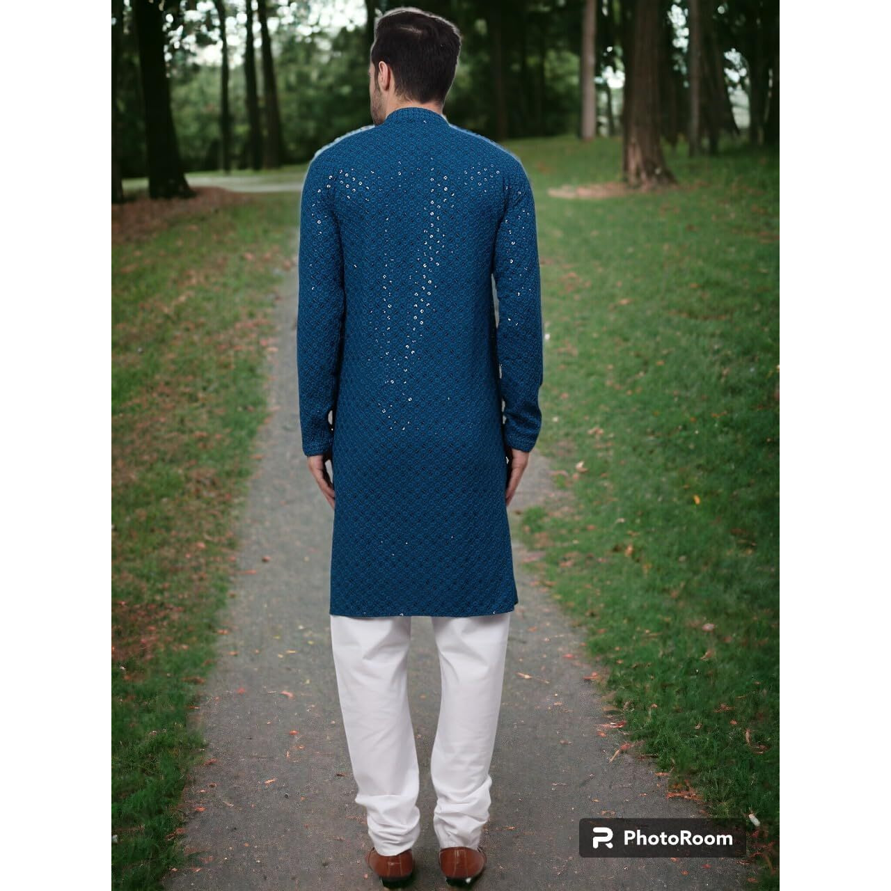LookMark Present Men's Pure Rayon Chikankari Sequins Kurta||Men's Chikankari Rama Coloured Kurta|| AZ-LM-OG-Kurta 11 RAMA-XXL
