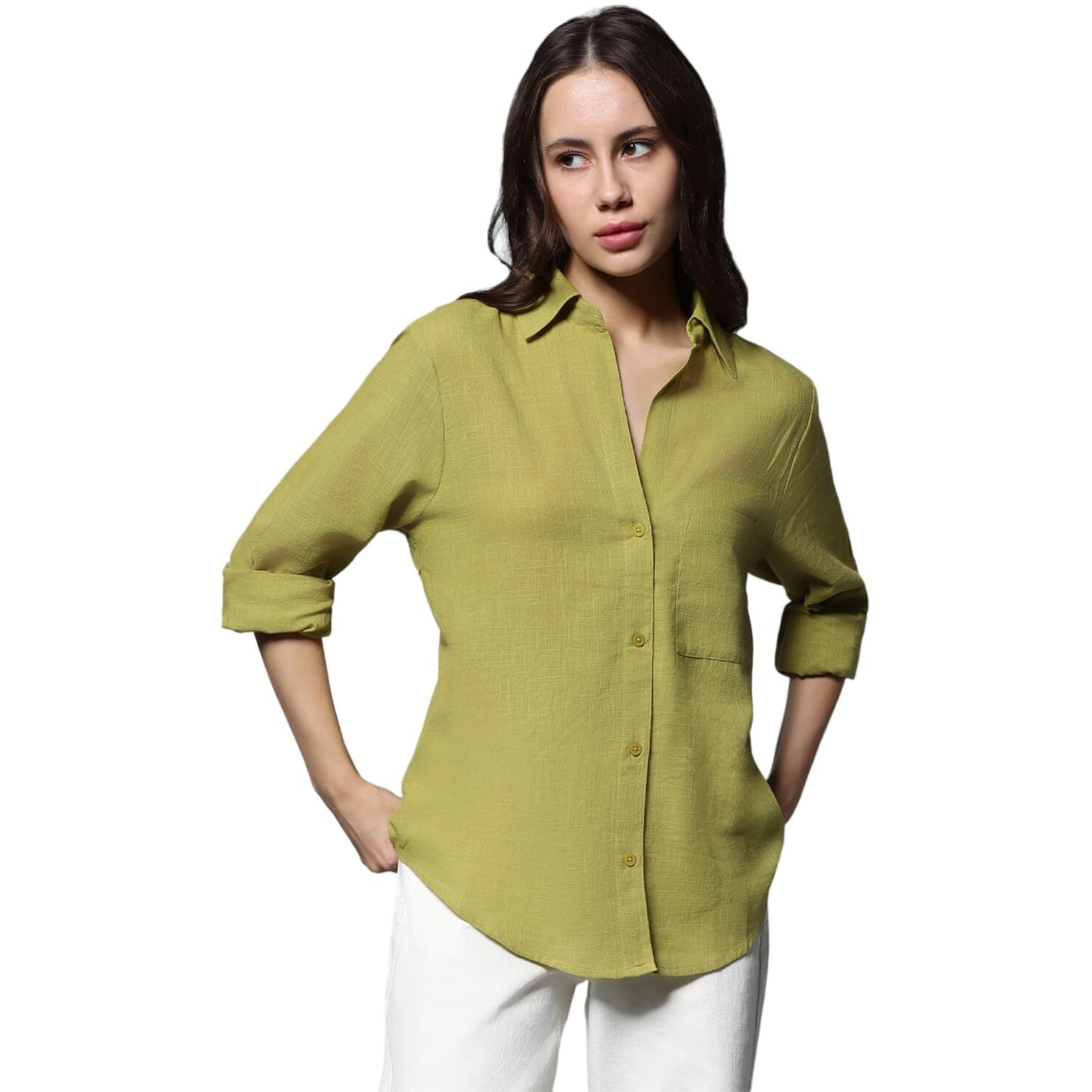 HIGH STAR Women's Oversized Shirts (HSWSHW23509_GN_Green XXL)
