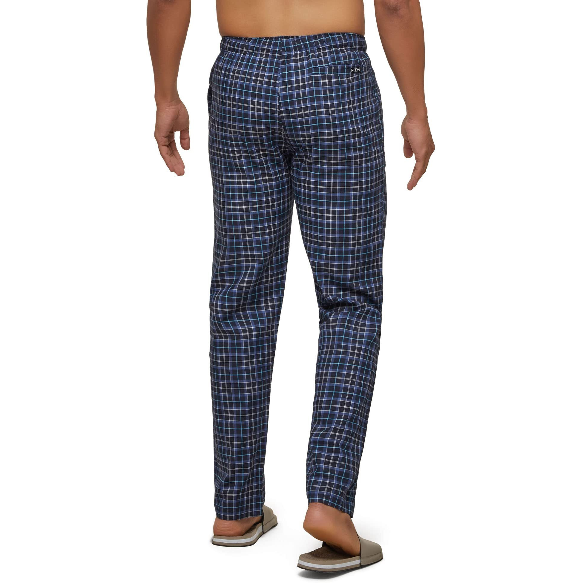XYXX Men's Super Combed Cotton Checkered Checkmate Pyjamas [Pack of 1] Elasticated Waist, Drawstring | Loungewear for Men in Blue Checks