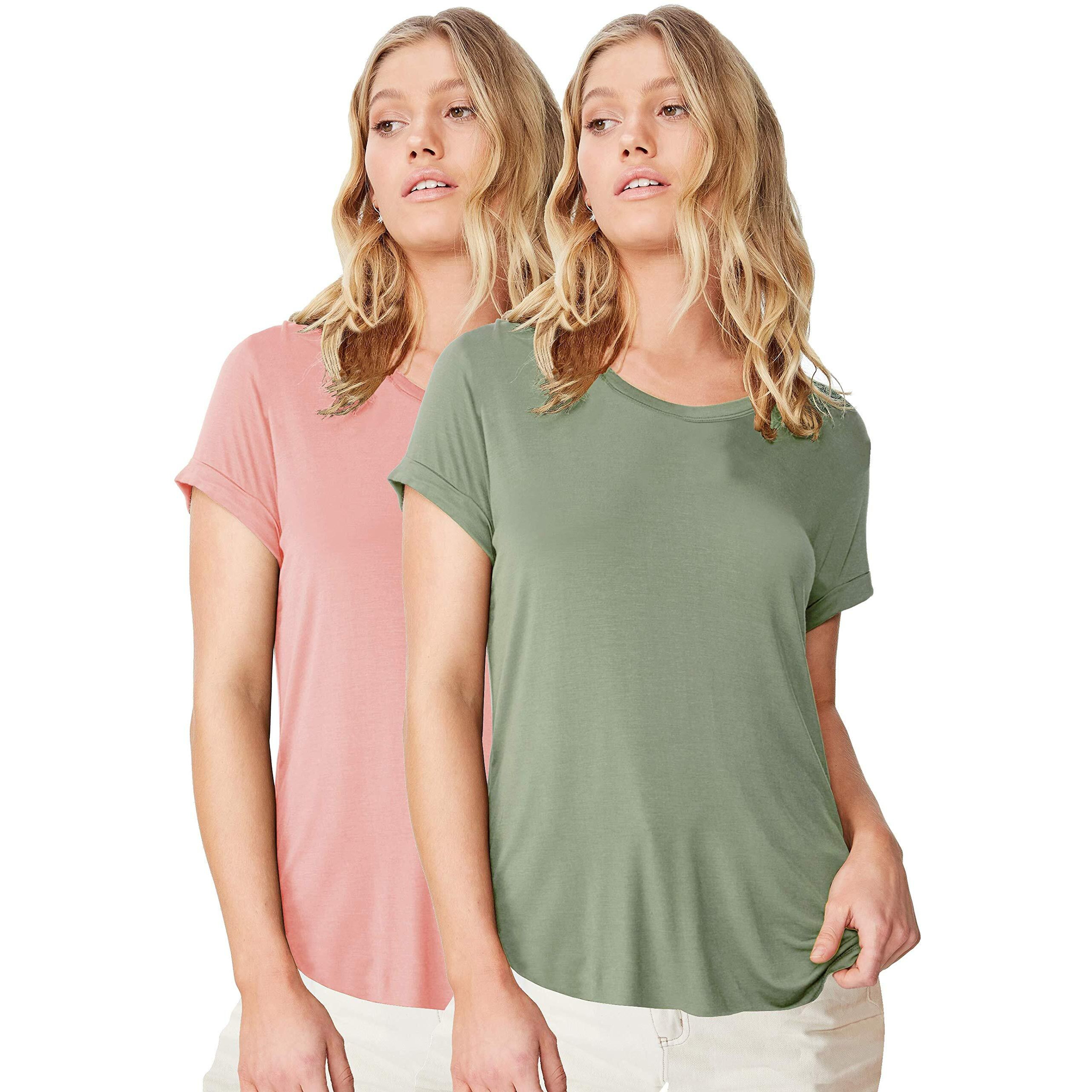 Fabricorn Women's T-Shirts (CMB01_SageGrn_DustyRose_UpDown_3XL_3XL_Green_XXX-Large)