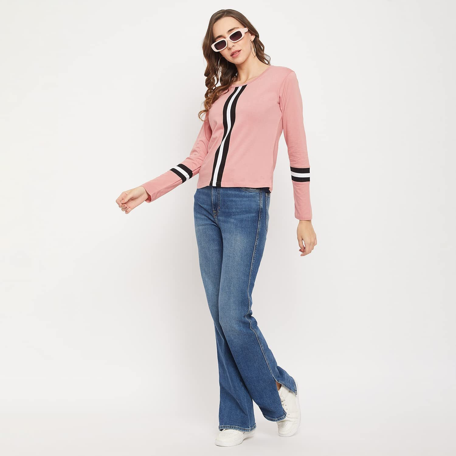 Fabricorn Solid DustyRose Full Sleeve Stylish Round Neck Cotton Tshirt for Women (DustyRose, XX-Large)