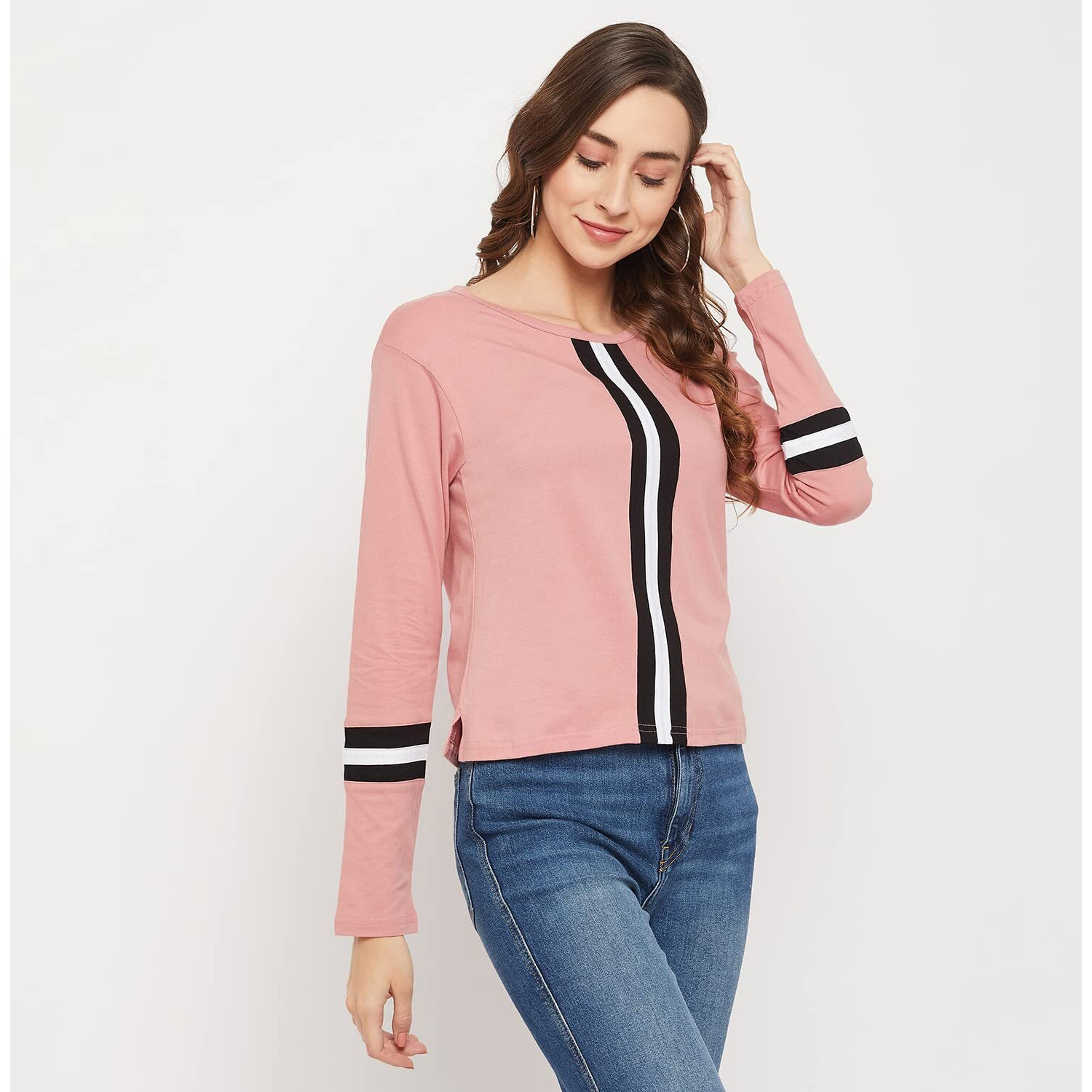 Fabricorn Solid DustyRose Full Sleeve Stylish Round Neck Cotton Tshirt for Women (DustyRose, XX-Large)