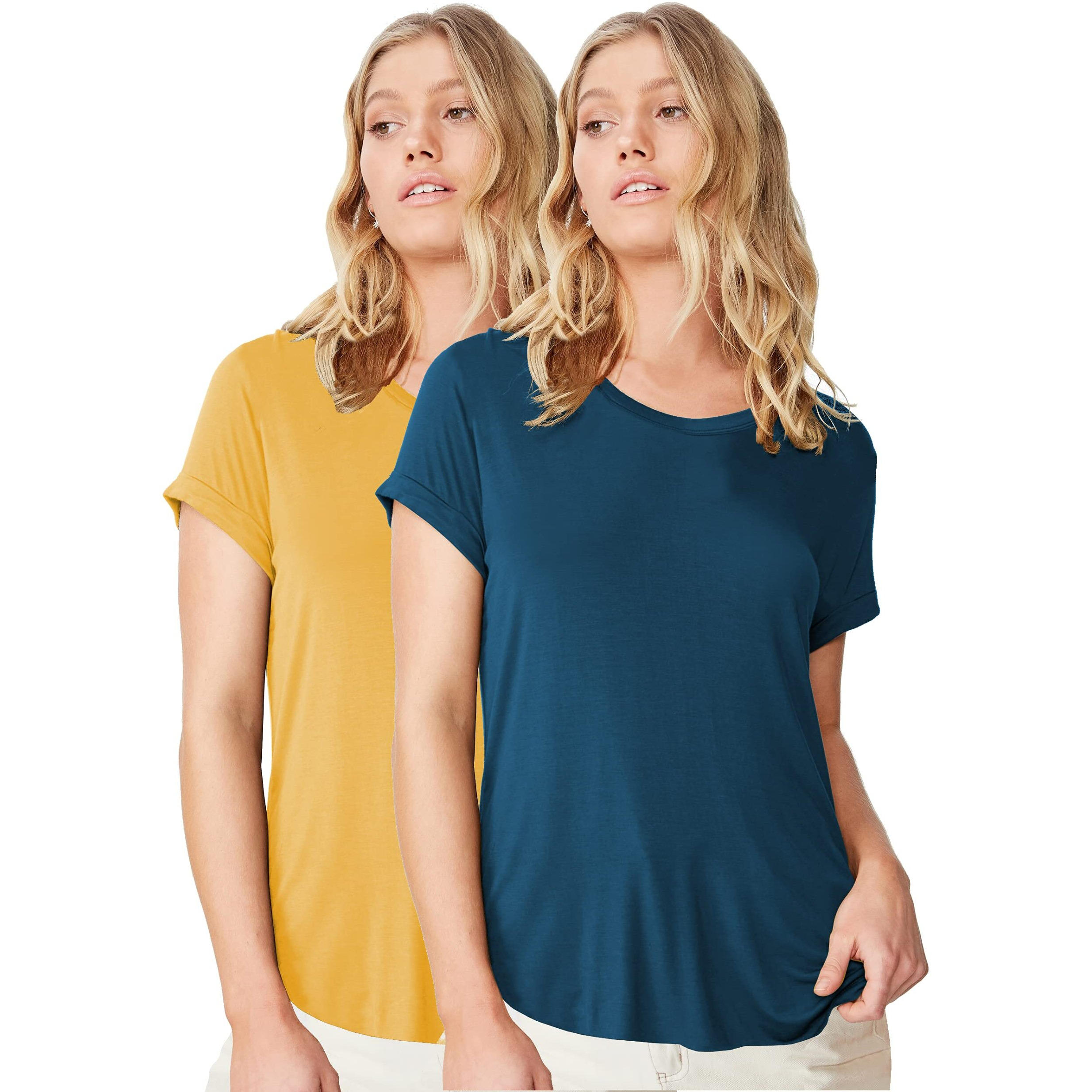 Fabricorn Stylish Combo of Plain Airforce Blue and Mustard Yellow Color Up and Down Cotton Tshirt for Women (Mustard Yellow and Airforce Blue, XX-Large)