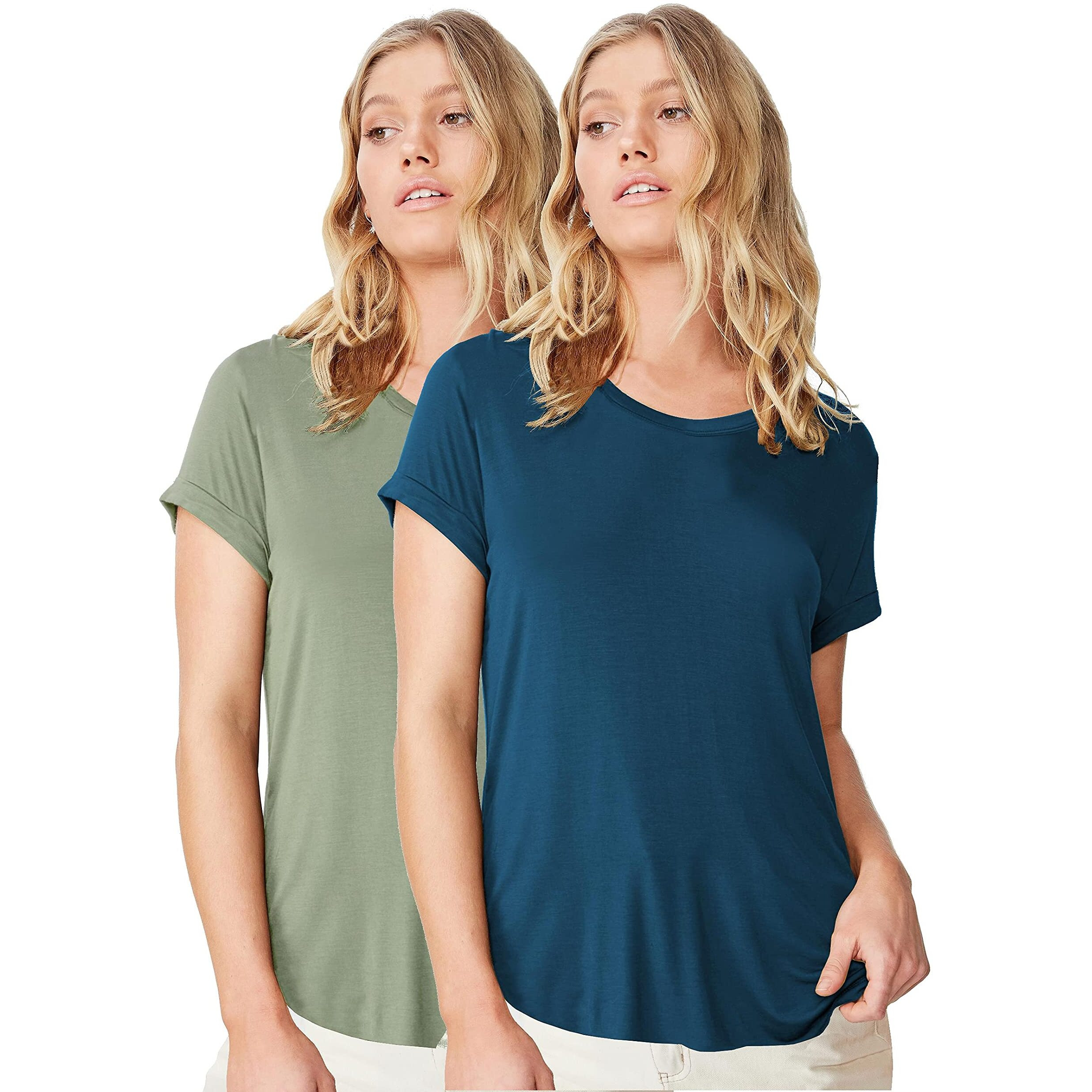 Fabricorn Stylish Combo of Plain Airforce Blue and Sage Green Color Up and Down Cotton Tshirt for Women (Sage Green and Airforce Blue, XX-Large)