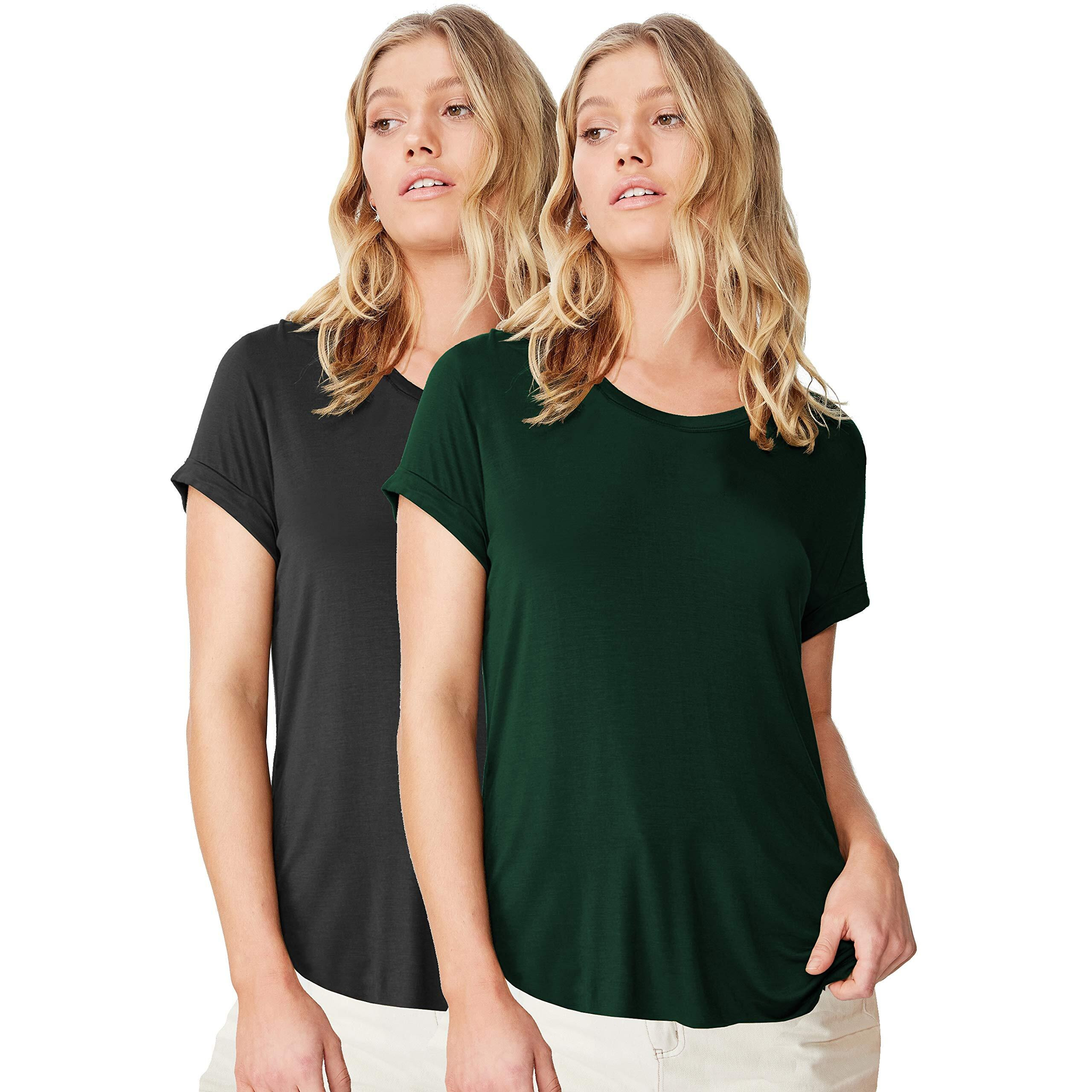 Fabricorn Stylish Combo of Plain B. Green and Black Color Up and Down Cotton Tshirt for Women (Black and B. Green, X-Large)