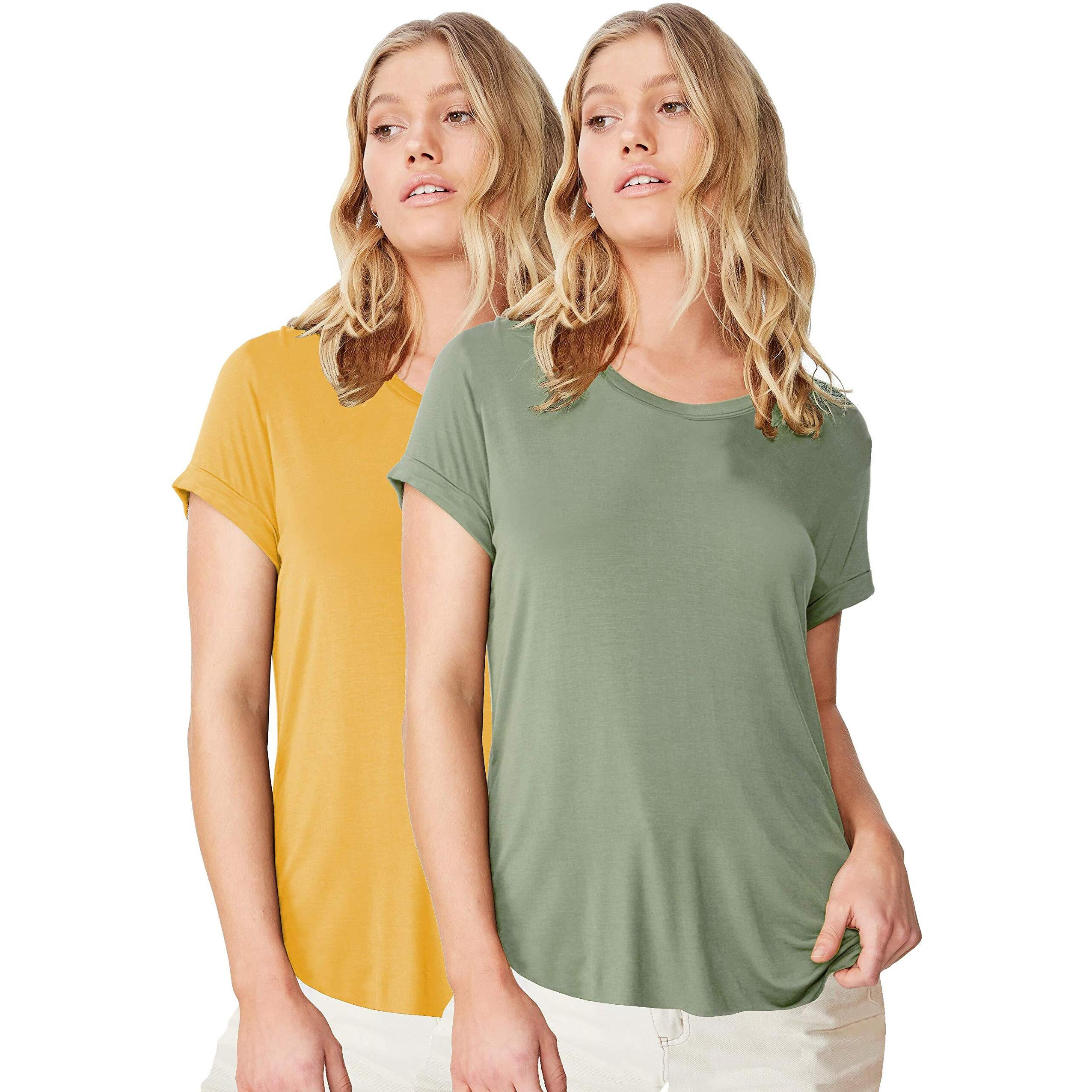 Fabricorn Regular Fit Women's T-Shirts (Cmb01_Sagegrn_YLW_Updown_3XL_3XL_Sage Green & Mustard Yellow_XXX-Large)
