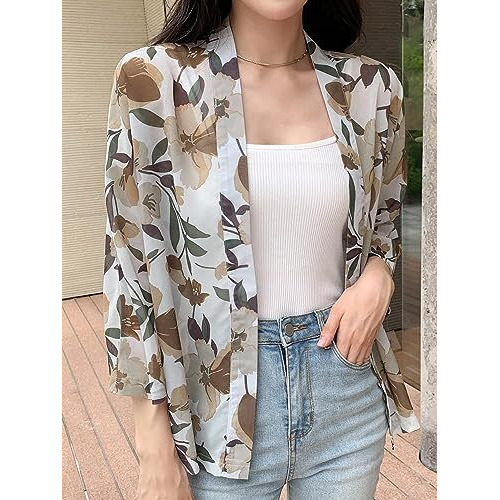 TOPLOT Women's Front Open Floral Printed Shrug Top Regular Fit (Shrug-5148-Yellow-M)