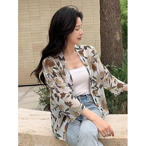 TOPLOT Women's Front Open Floral Printed Shrug Top Regular Fit (Shrug-5148-Yellow-M)