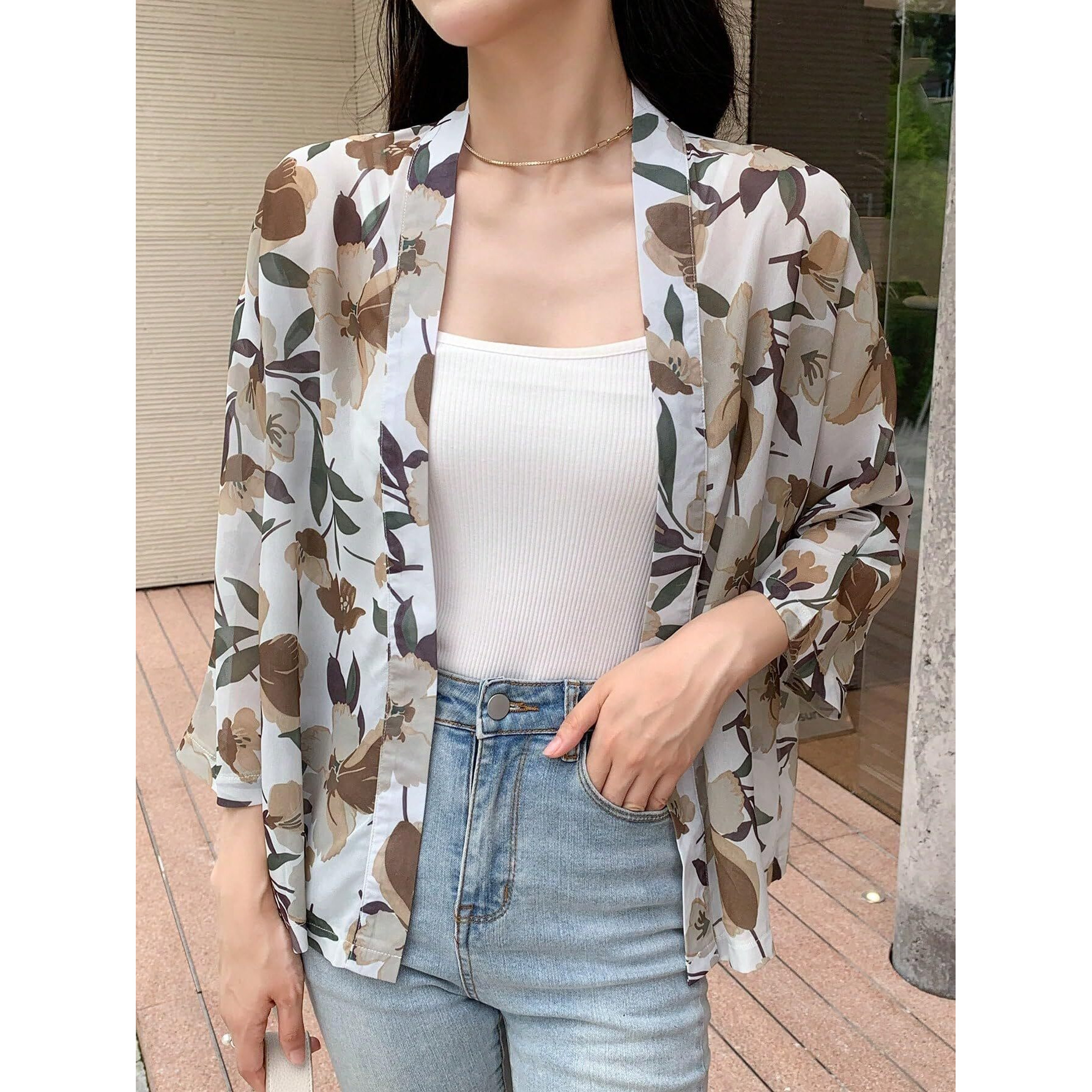 TOPLOT Women's Front Open Floral Printed Shrug Top Regular Fit (Shrug-5148-Yellow-S)