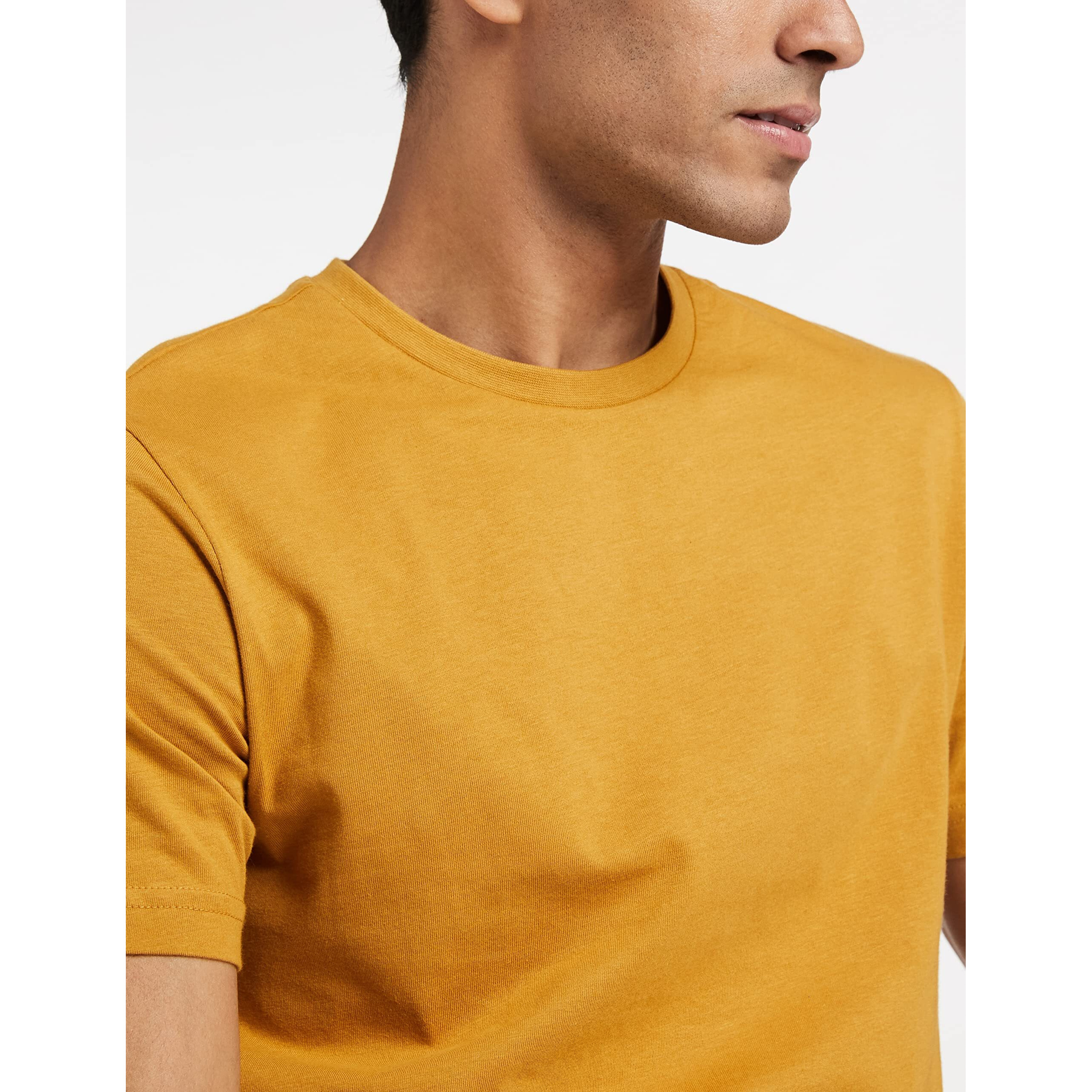 Amazon Brand - Symbol Men's Solid Cotton T Shirt | Round Neck | Half Sleeve | Plain | Combo Pack of 2-Regular Fit (Available in Plus Size) (AW17PLPO2-6_Viridian & Inca Gold M)