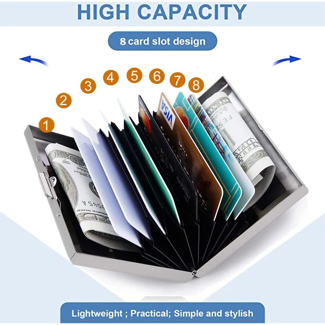 Stealodeal Silver Premium RFID Blocking Metal ATM/Credit/Debit 8 Slot for Men & Women Card Holder