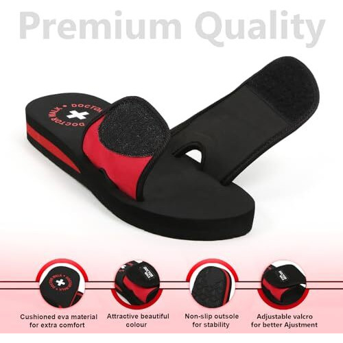 Doctor Walk Flip Flop for Women | Soft Comfortable | Breathable | Fashionable | Stylish | Trendy | Super soft | Lightweight | Anti-Slip Sole | Indoor & Outdoor | (DW-029) (Red-08)