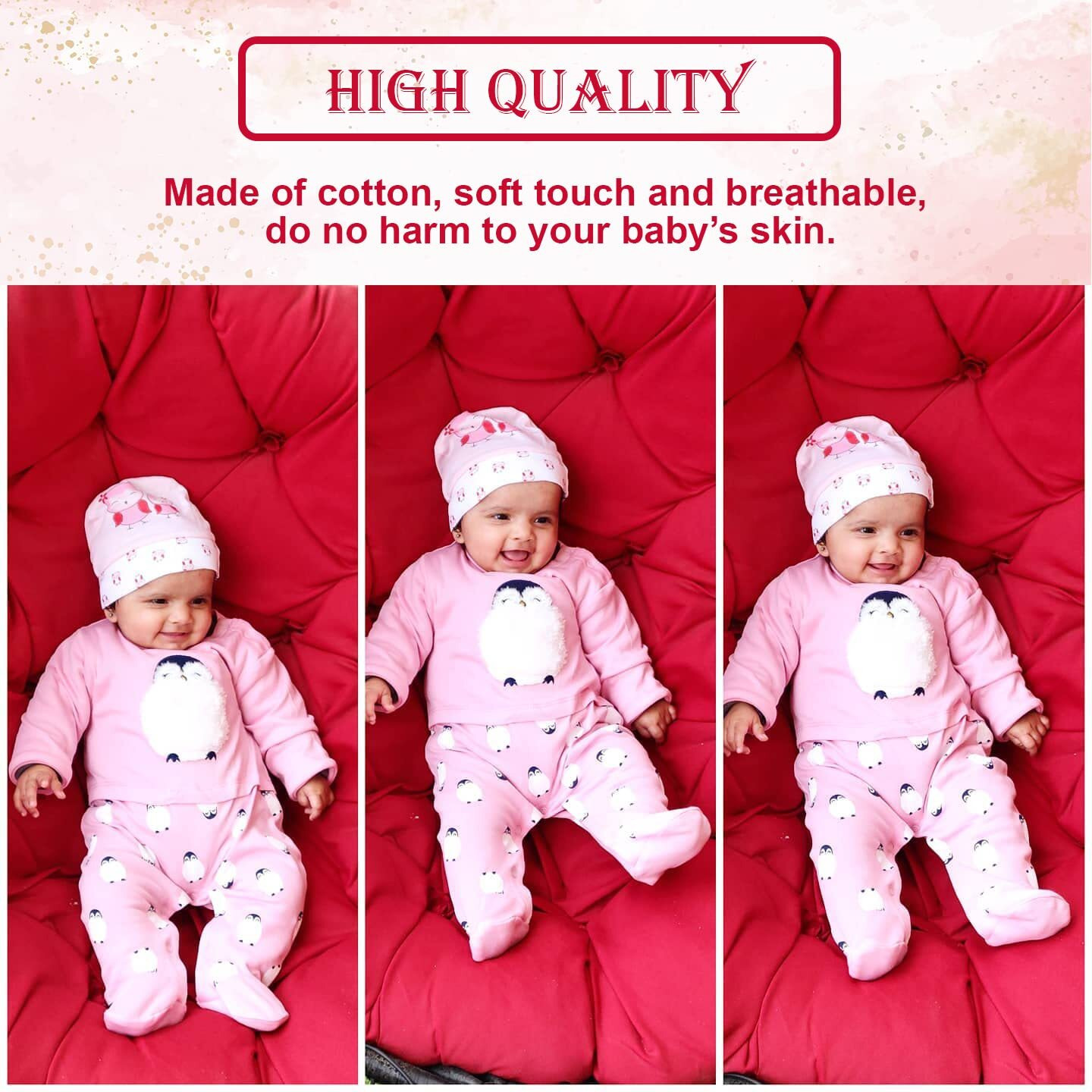 BABY GO 6-12M/12M-18M/18-24M Full Sleeves 100% Cotton Clothing Set/Infant Wear/Clothes For Baby Girls, Pink