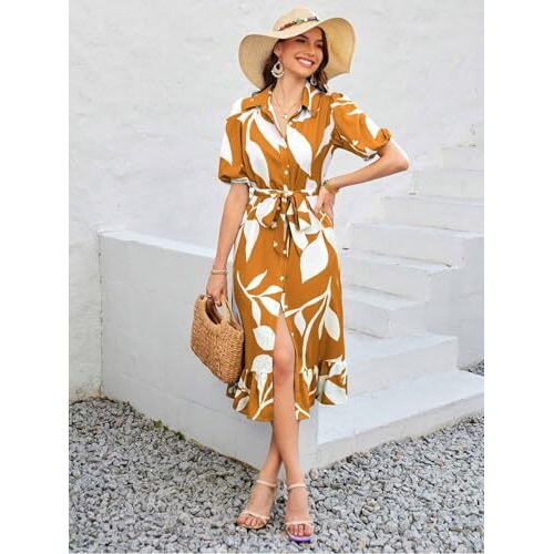 GRECIILOOKS Rayon Fit and Flare Below The Knee One Piece Maxi Bodycon Dresses Midi Dress for Women (GL-WD1214_Yellow