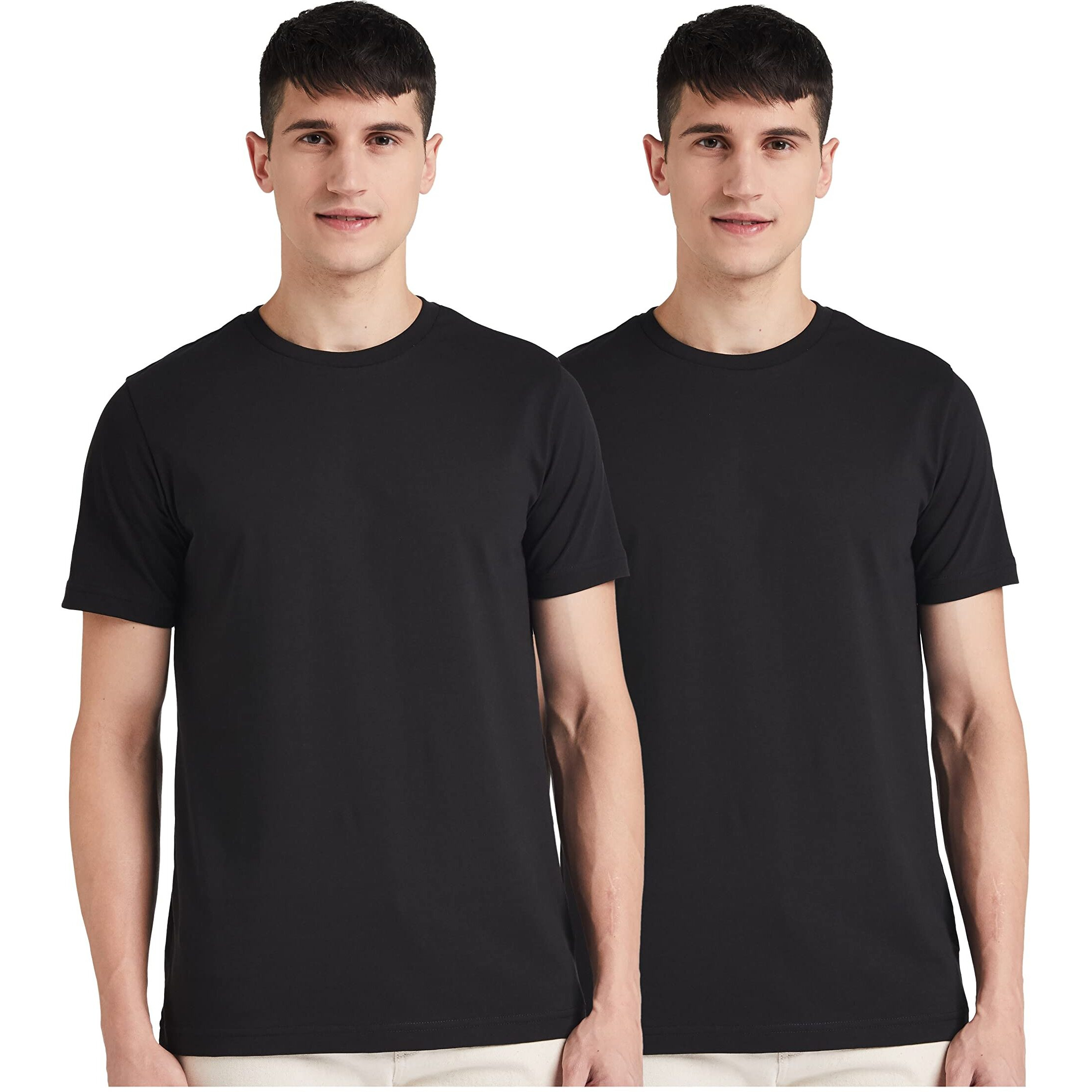 Amazon Brand - Symbol Men's Cotton T Shirt | Round Neck | Half Sleeve | Plain | Combo Pack of 2 - Regular Fit (Available in Plus Size) (BLACK_M)