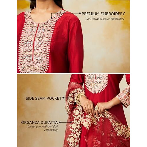 Amazon Brand - Myx Women's Rayon Salwar Suit (AW24-MYX-SKD-VN-03_Deep Red_XS)