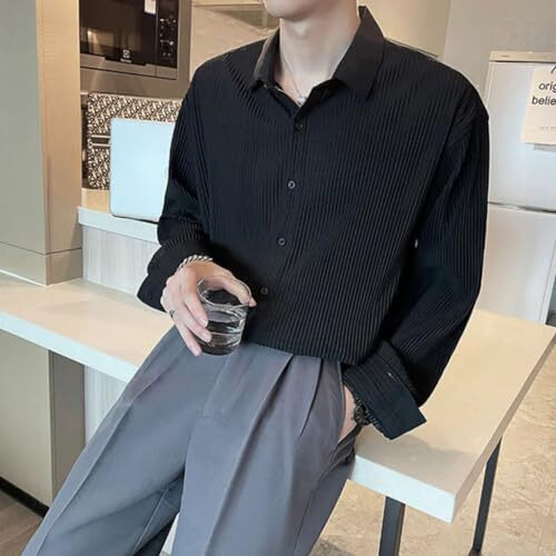 GRECIILOOKS Popcorn Regular Fit Formal Shirt for Men (Gl-Ms-6157-Xl-Black)