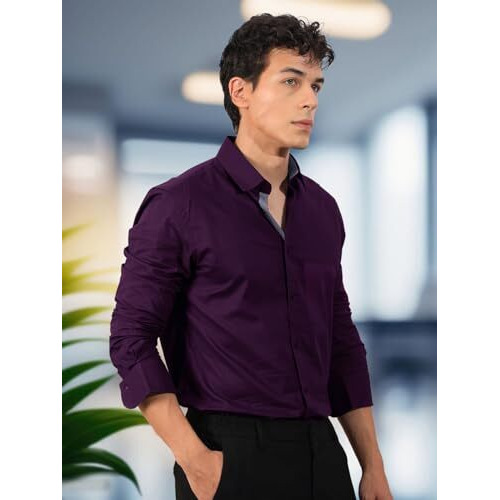 Pinkmint Mens Long Sleeve Button Down Shirt for Men Collared Casual Formal Soild Shirt