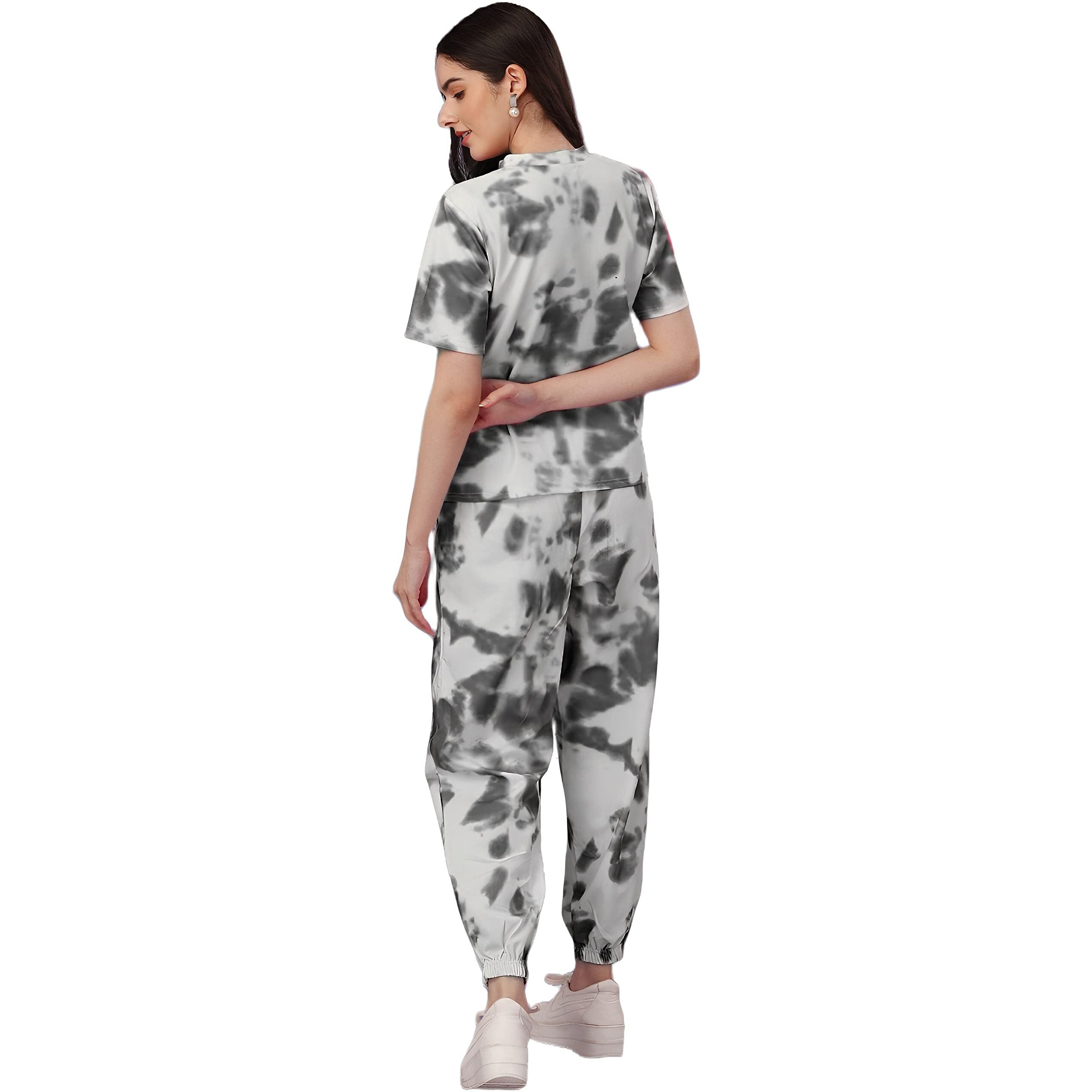 ELLITI Women's Night Suit Set for Women, Lounge Wear, Printed Top and Pyjama Set for Women Nightwear/Loungewear/Night Dress for Women Knitted Tie & Dye printed Crop T-Shirt -Pyjama