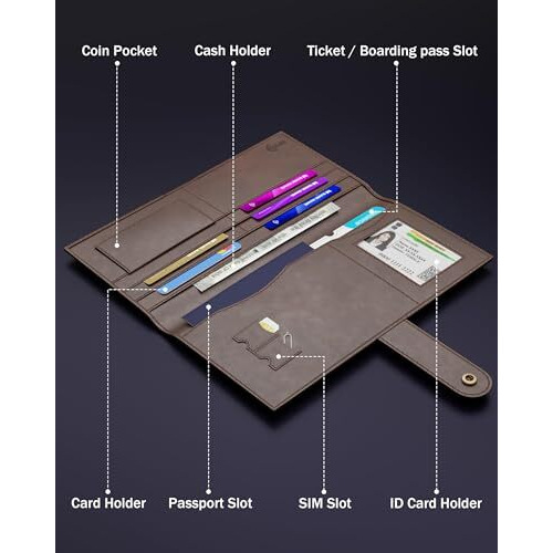 FEDUS Premium Long Currency Holder, Passport Holder for Unisex, Passport Cover Case Wallet with Card Holder, ID Card, Ticket, Currency, Boarding Pass Slots RFID Protected Travel Accessories Organiser