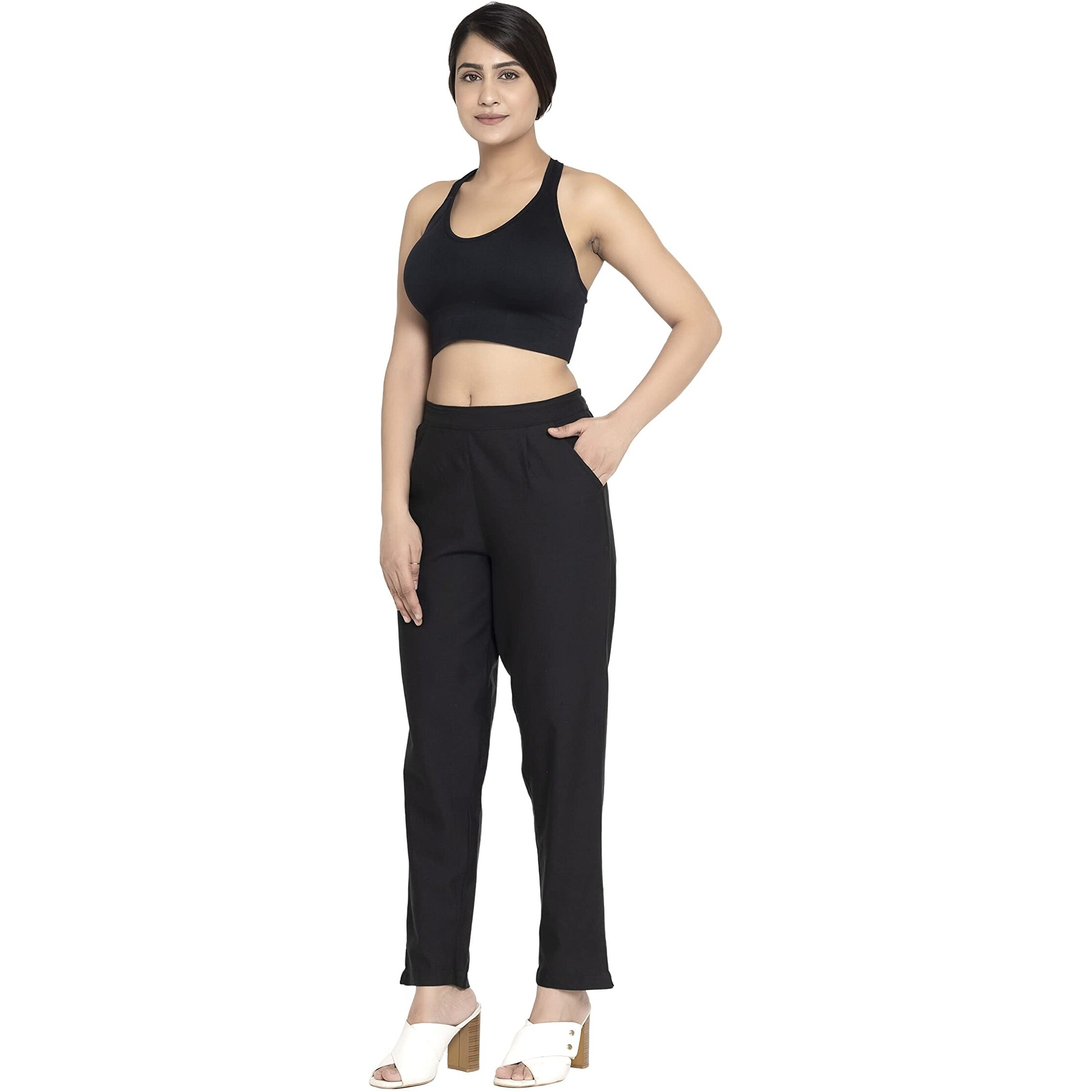 DIGITAL SHOPEE Women's Regular Fit Cotton Trouser (DS-TC1-BLACK-XXL_Black_2XL)