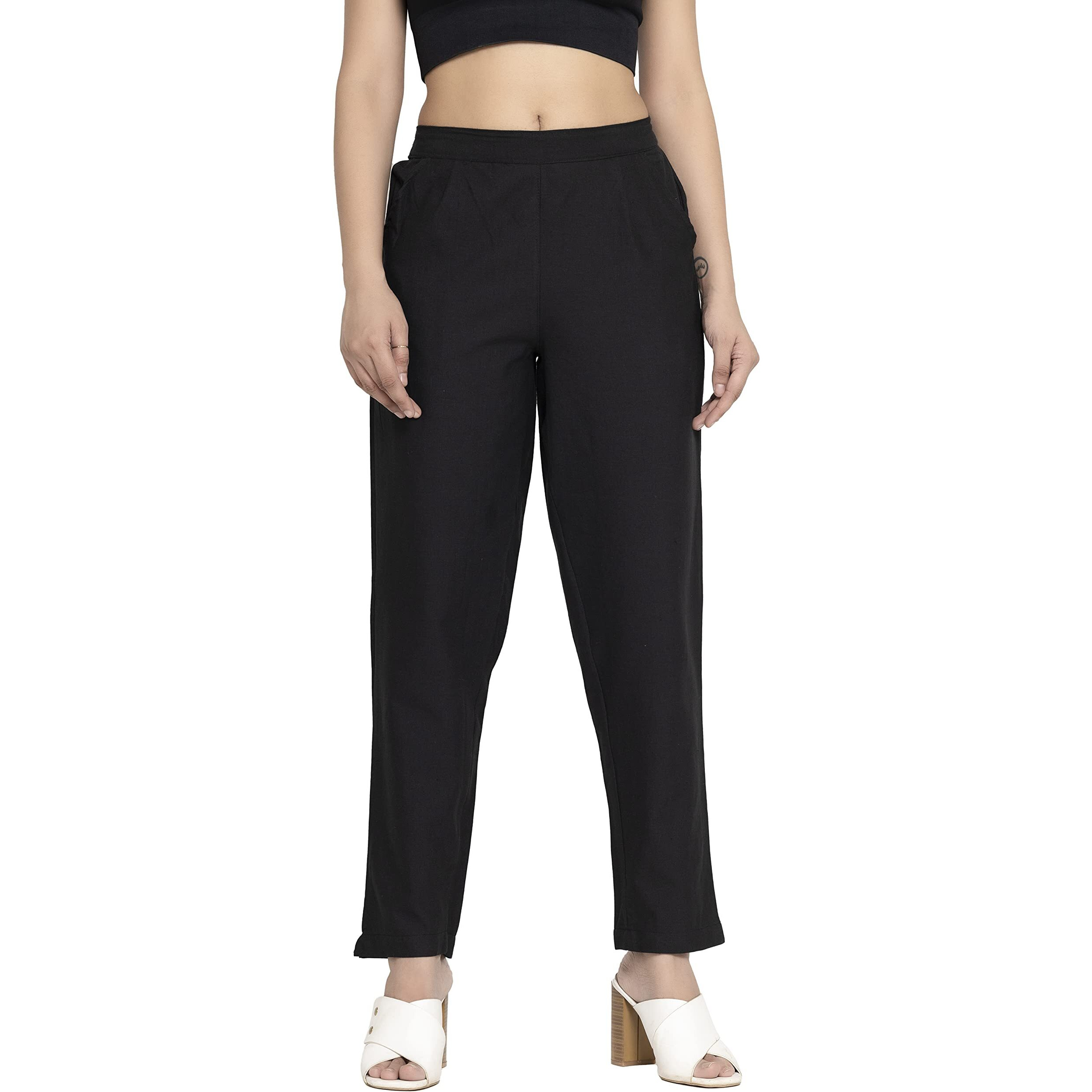 DIGITAL SHOPEE Women's Regular Fit Cotton Trouser (DS-TC1-BLACK-XXL_Black_2XL)
