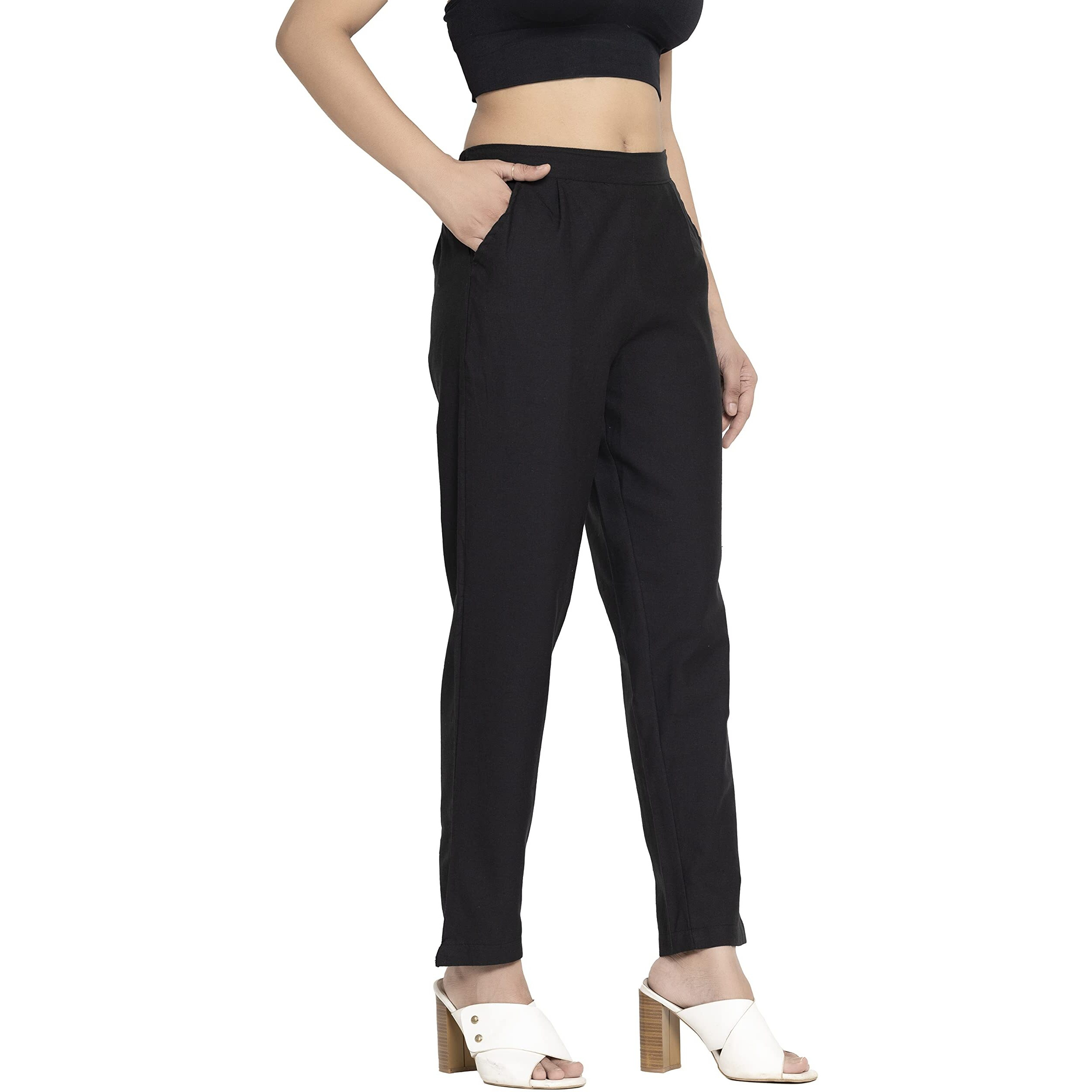 DIGITAL SHOPEE Women's Regular Fit Cotton Trouser (DS-TC1-BLACK-XXL_Black_2XL)