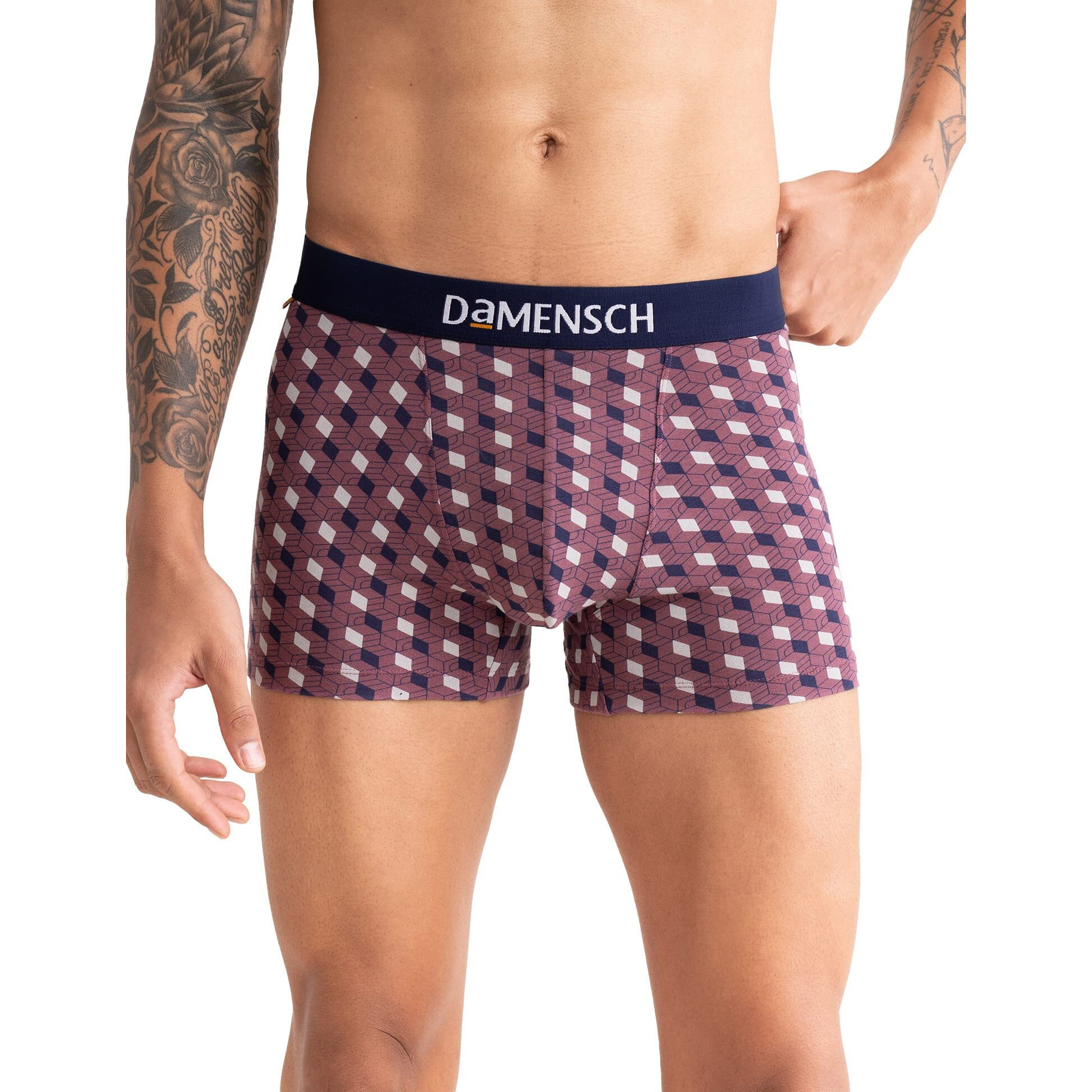 DAMENSCH Men's Deo-Cotton Deodorizing Printed Trunks- Pack of 1- Earth Red- Small