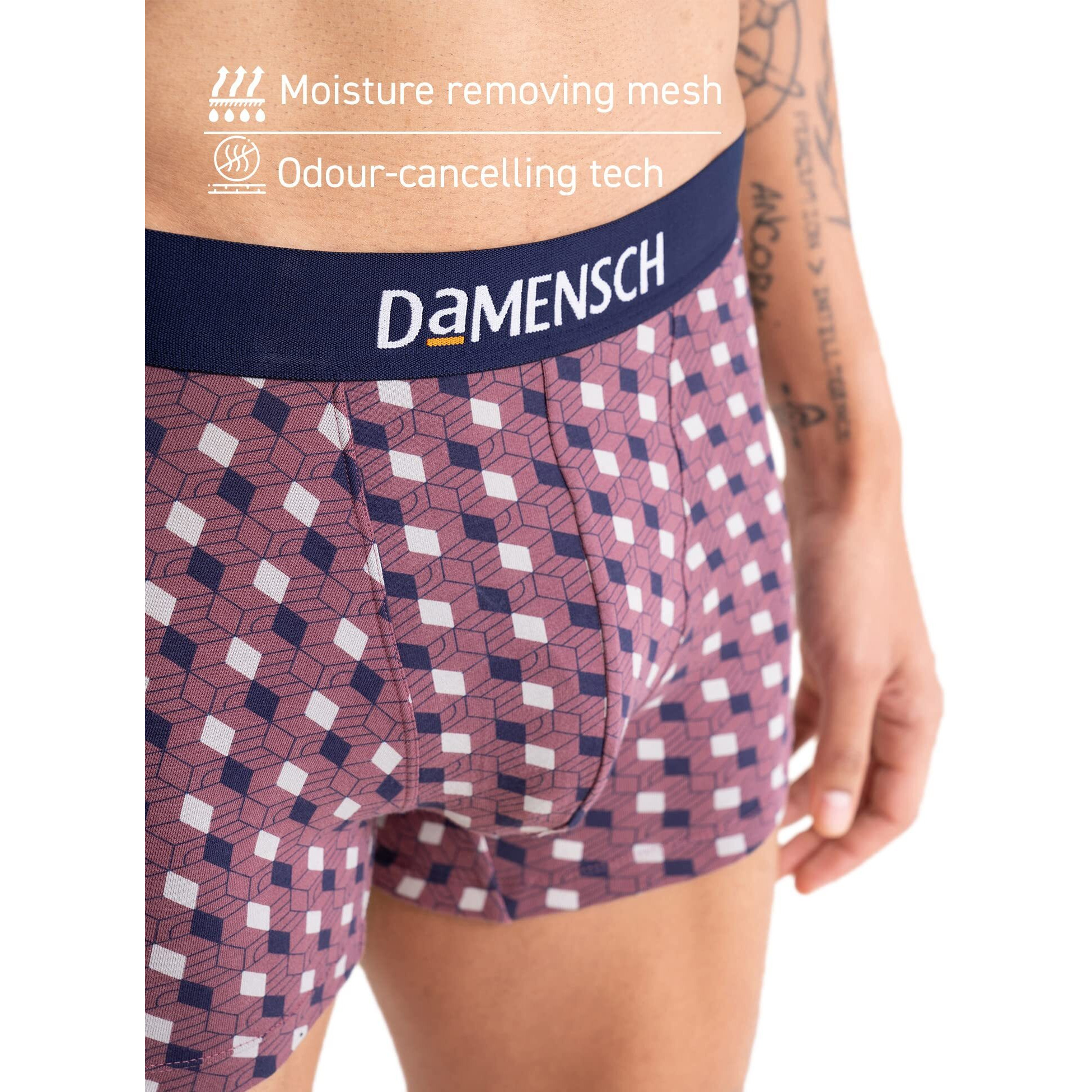 DAMENSCH Men's Deo-Cotton Deodorizing Printed Trunks- Pack of 1- Earth Red- Small