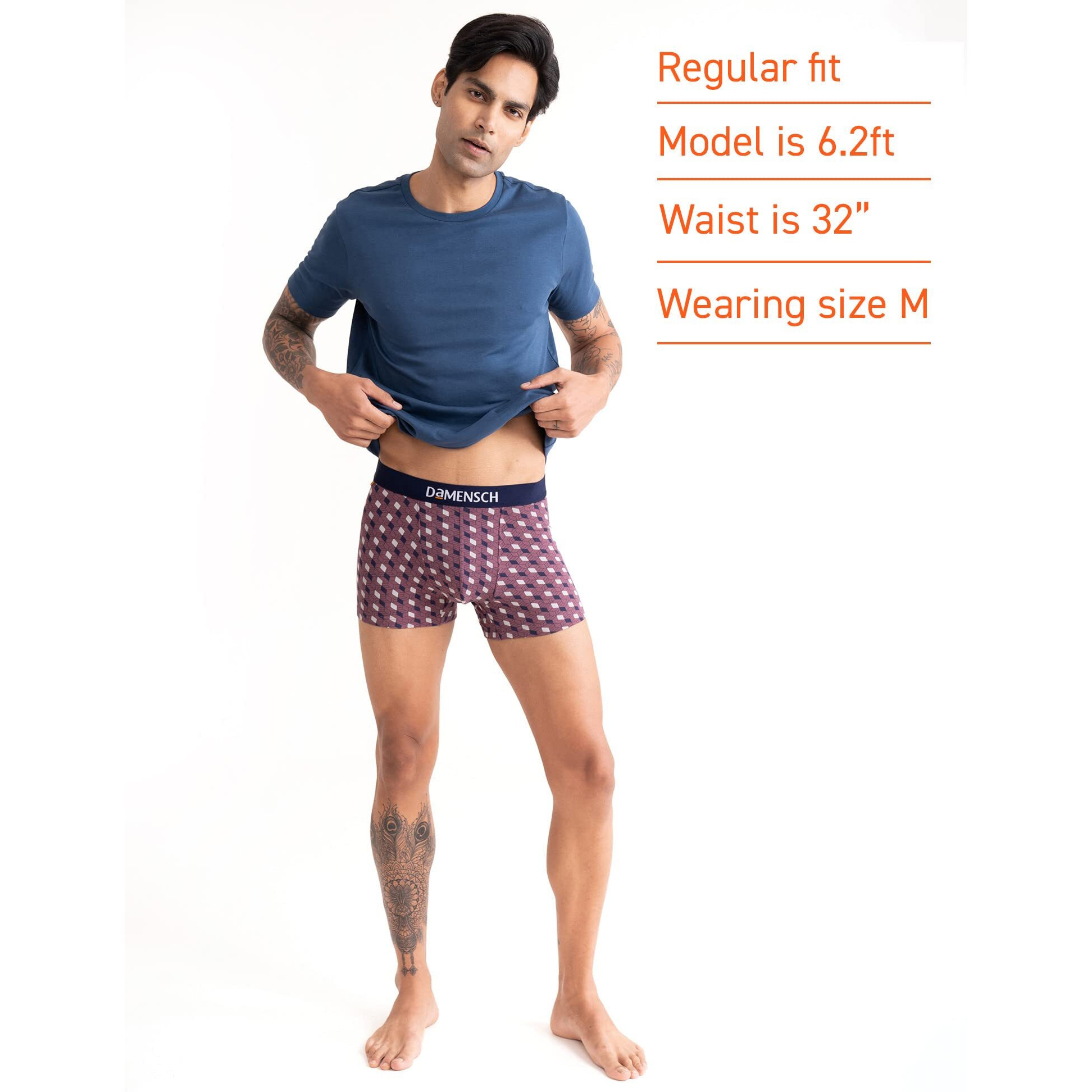 DAMENSCH Men's Deo-Cotton Deodorizing Printed Trunks- Pack of 1- Earth Red- Small