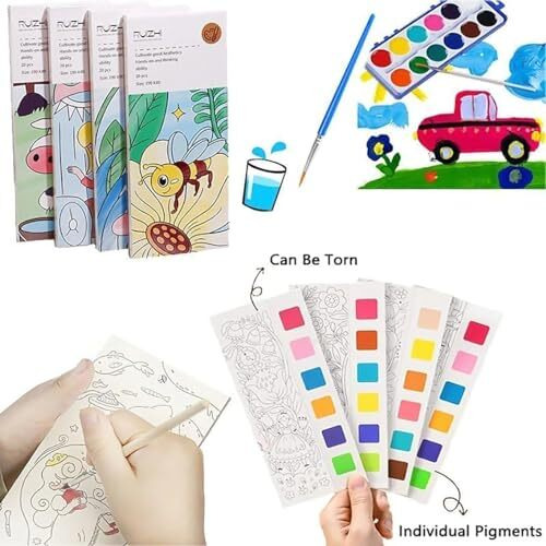 GLUN Watercolour Painting Notepad for Kids 12 Different Pages, Water Painting Book with Water Colour with Painting Brush, Different Theme (Mermaid)