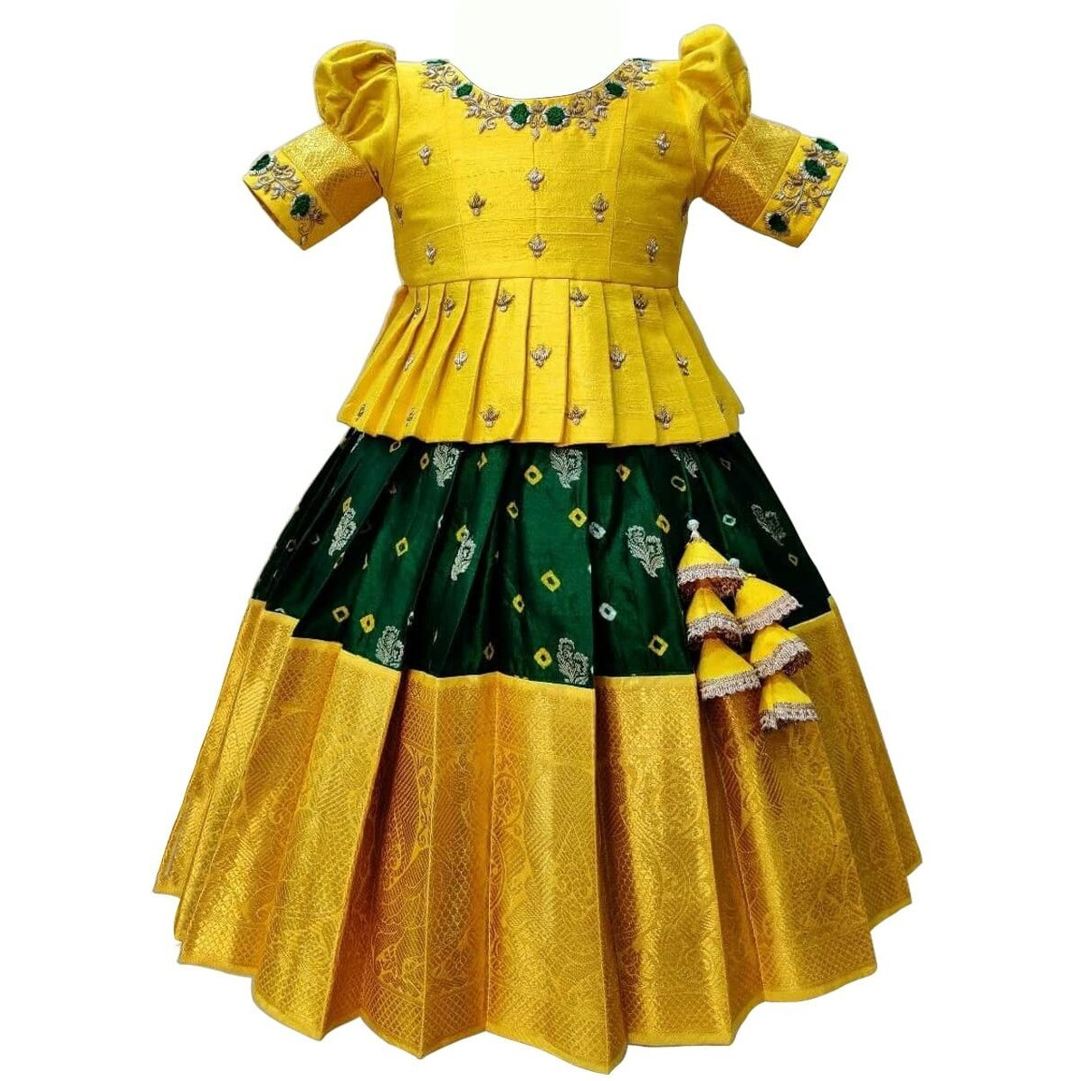 White Button Girl's Polyester Blend Readymade Lehenga Choli (Baby Jecq Lemon Choli-18-24 Months 18 Months-24