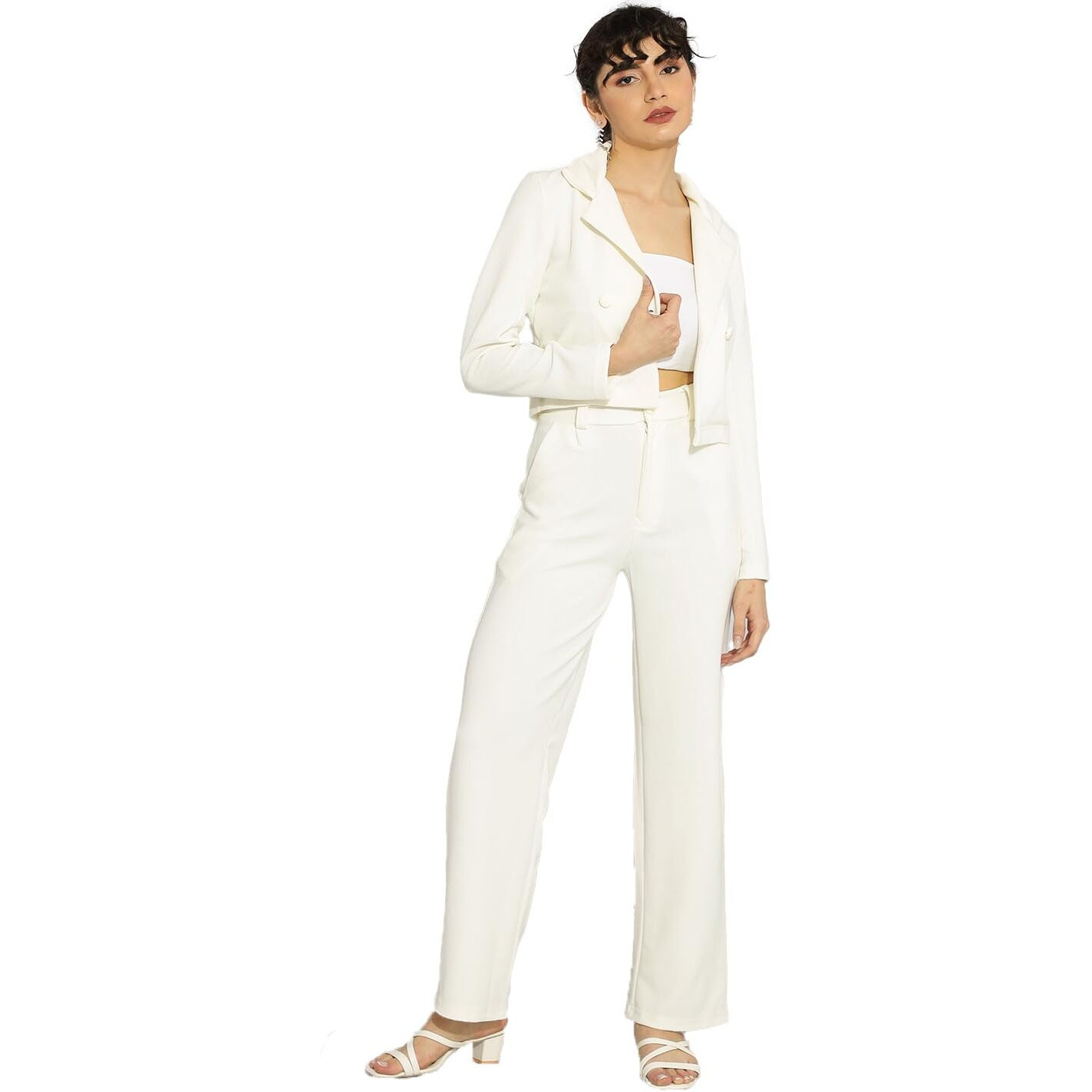 KOTTY Women's Co-ords Solid Dress Set Off White