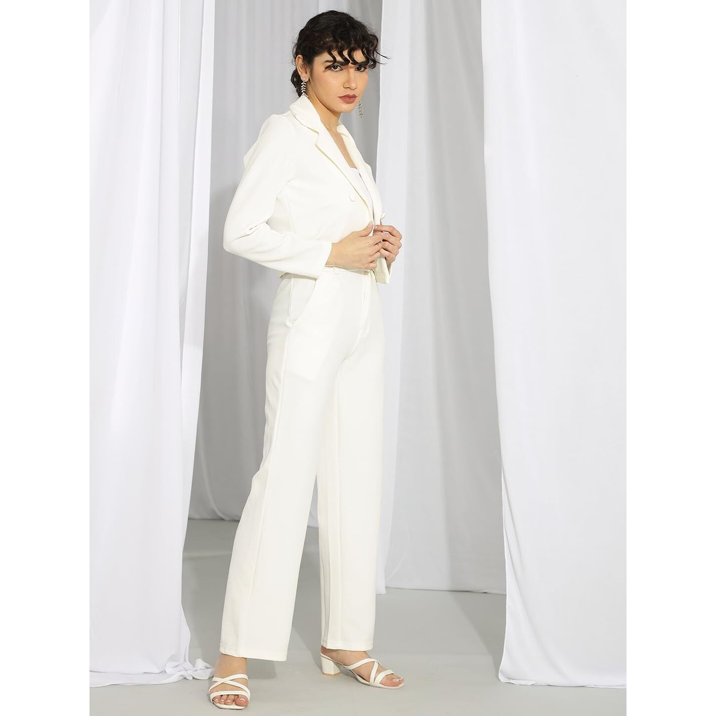 KOTTY Women's Co-ords Solid Dress Set Off White