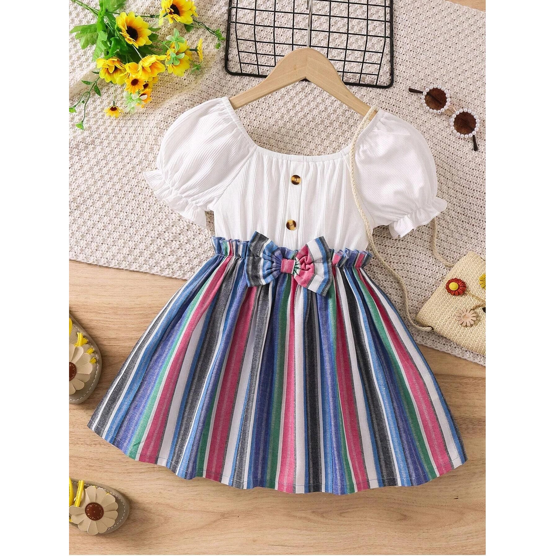 TAGAS Baby-Girl's Polycotton A-Line Knee-Length Dress (KD-202-BLUE-6_Blue
